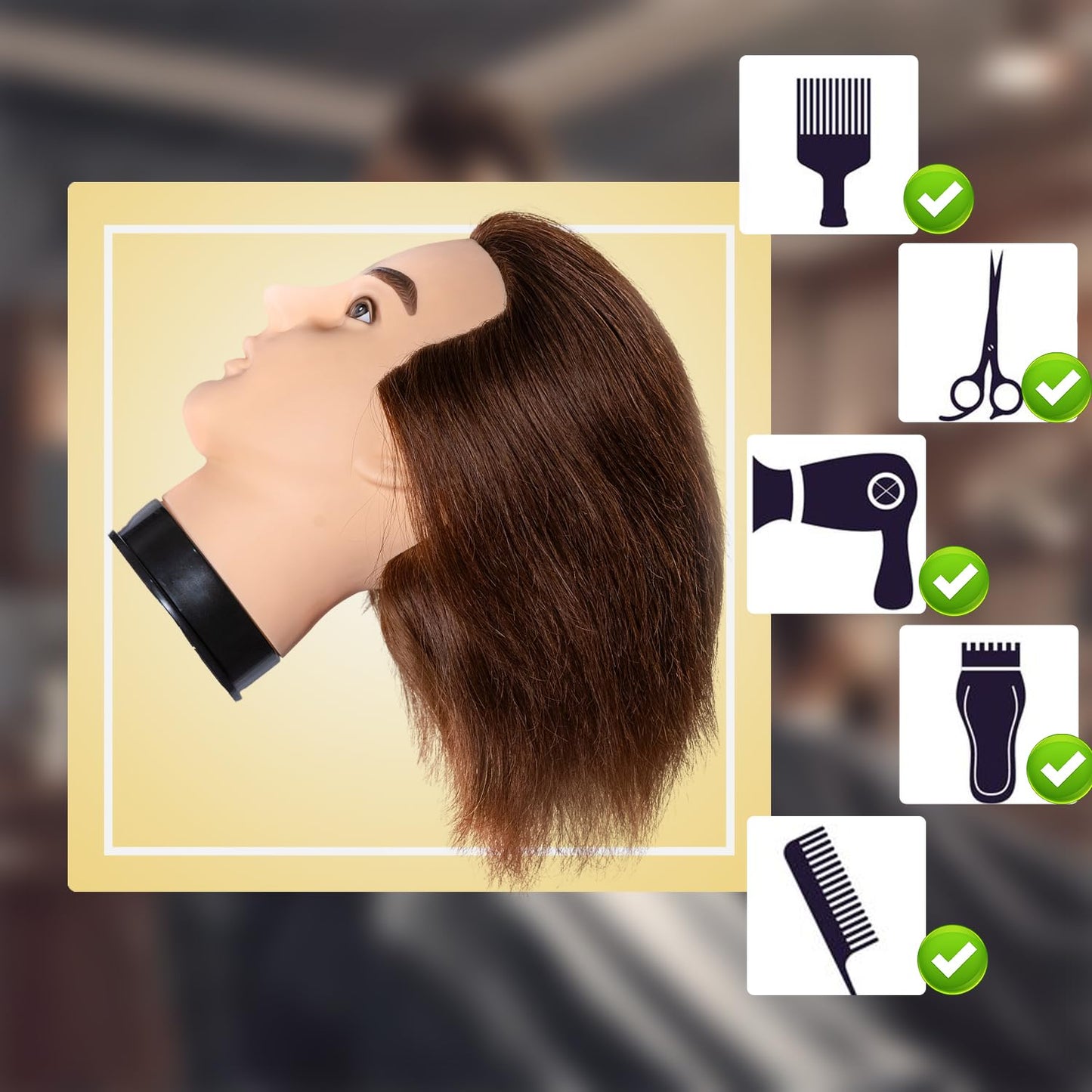 White Smoke Male Mannequin Head with Human Hair 12'' Barber Mannequin Head 100% Training Head for Hair Cutting Styling Practice Head for Hairdresser with Clamp Stand (Brown)