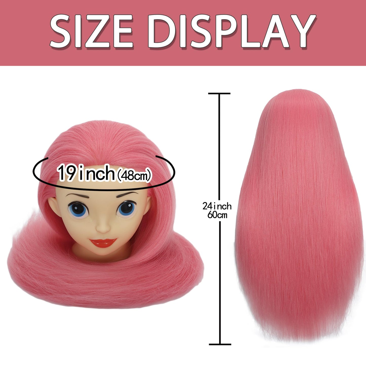 White Smoke TKIMHEQ Mannequin Head with Hair 24'' Doll Head for Hair Styling Training Head Manikin Practice Cosmetology Doll Head Styling Hairdressing Training Braiding Heads with Clamp Holder (Dark Pink)
