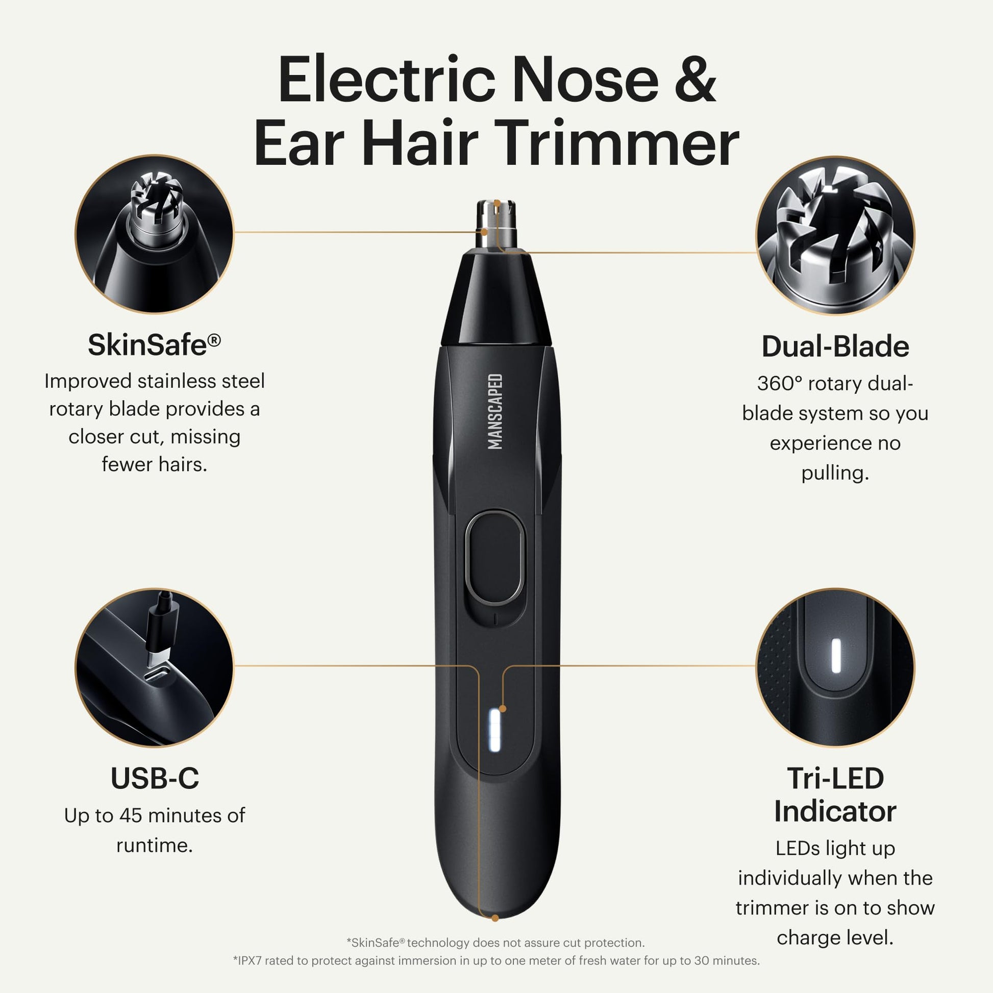 Seashell MANSCAPED® The Weed Whacker® 2.0 Electric Nose & Ear Hair Trimmer – 7,000 RPM Precision Tool with Rechargeable Battery, Wet/Dry, Easy to Clean, Improved Stainless Steel Replaceable Blade