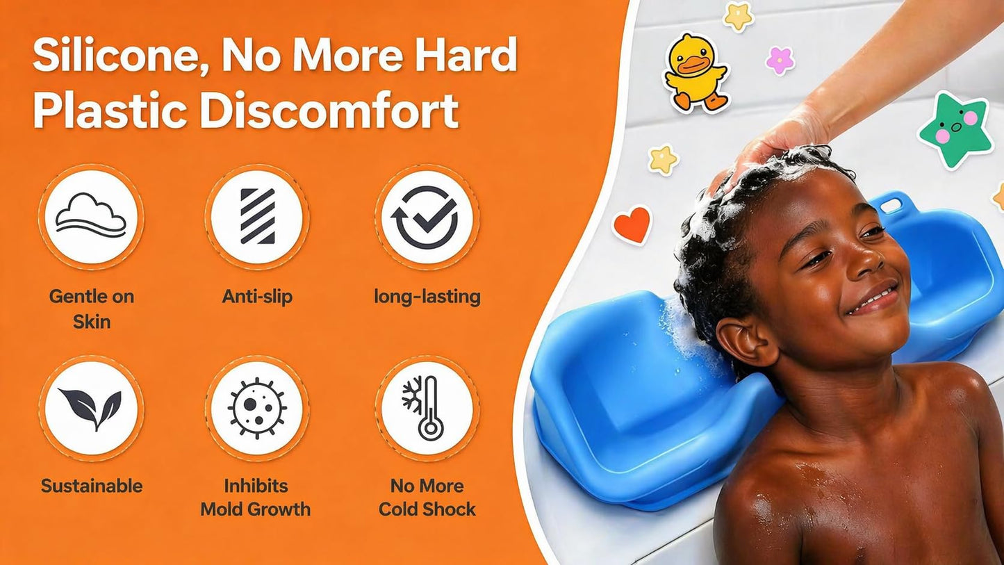 Tomato Triplgoat Silicone Shampoo Mat for Kids & Elderly – Neck Rest Cushion for Hair Washing Station, Portable Sink Mat with 5 Suction Cups, Foldable Shampoo Support for Toddler & Bedridden