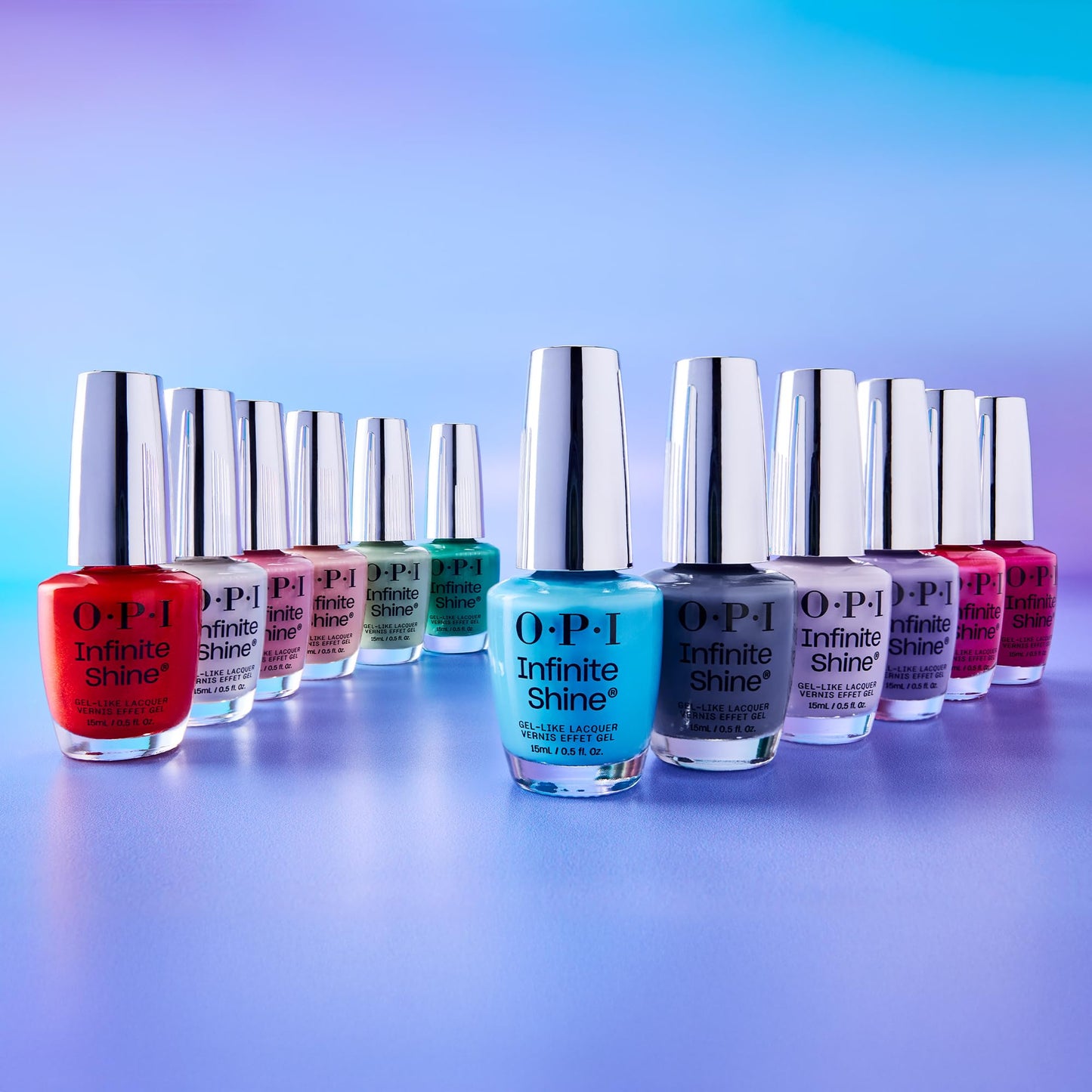 Light Blue OPI Infinite Shine I’m Not Really an Influencer | Semi-Sheer Bright Neutral Pink Fuchsia with Glitter Long Wear Nail Polish | The New OPIcons Collection | Spring 2026