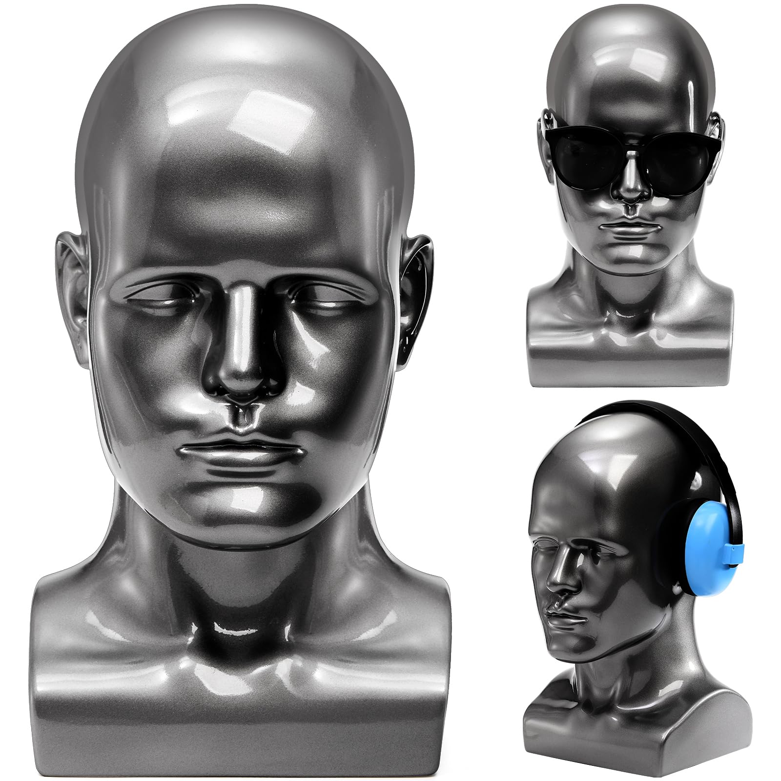 White Smoke Peohud Male Mannequin Head, Professional Manikin Head, Bald Training Head for Display Wigs, Hats, Sunglasses, Headphone