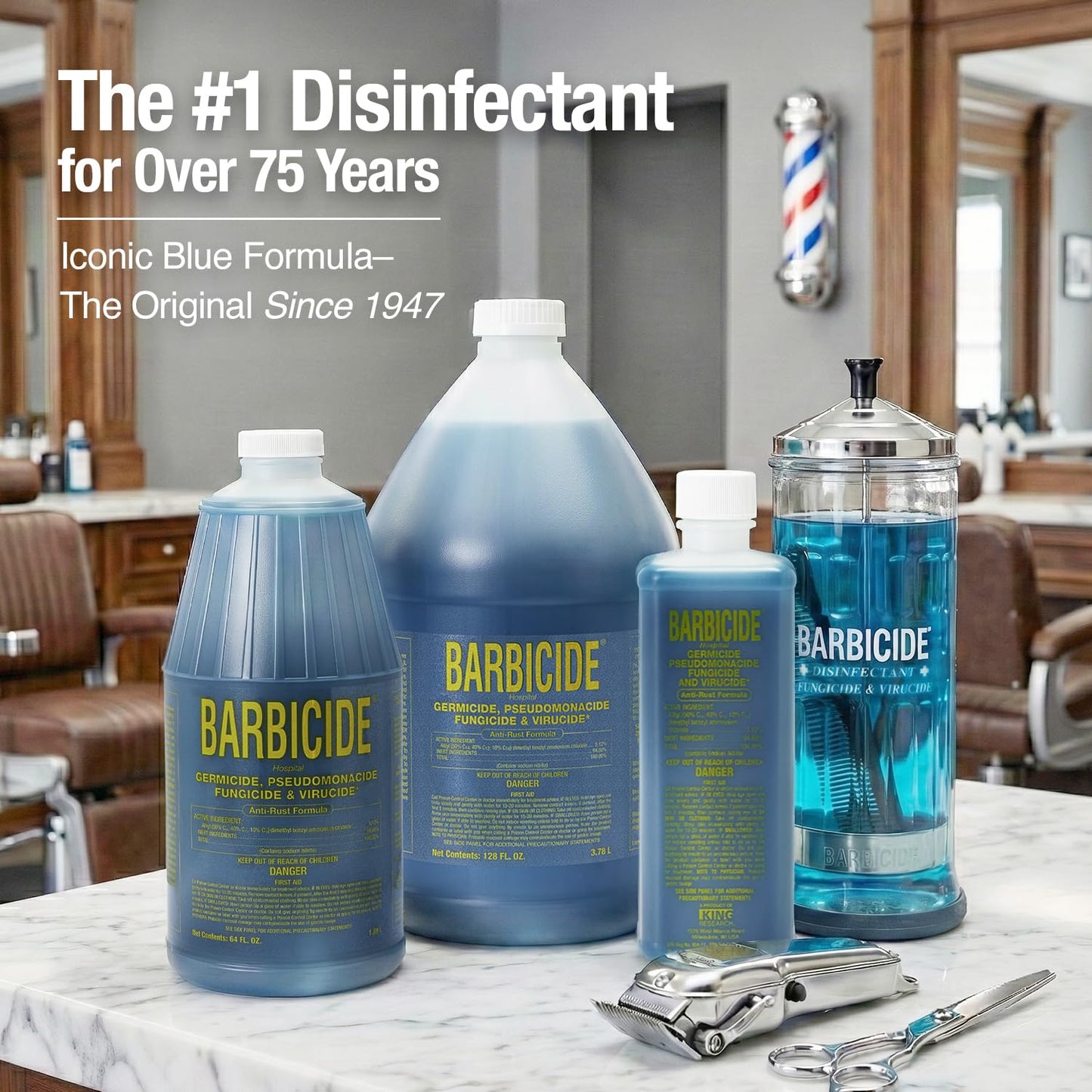 Dark Gray BARBICIDE Disinfectant Concentrate – Pint (16 Fl Oz) | EPA-Registered, Hospital-Grade Germicide for Salons & Barbershops | Anti-Rust Solution for Shears, Combs & Professional Tools