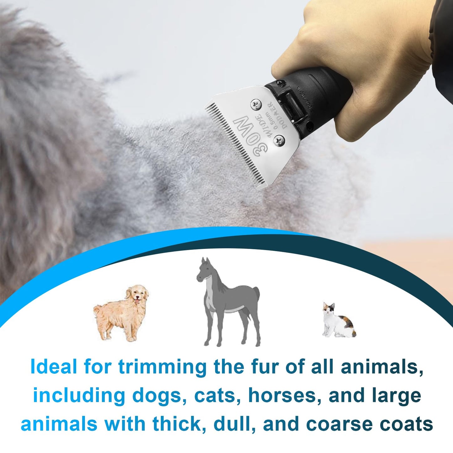 White Smoke Newbulu 30W Dog Grooming Wide Blade,Detachable Pet Dog Grooming Blades,Compatible with Andis,Oster A5,Wahl km10 Clippers.Cutting Length 1/50"(0.5mm)