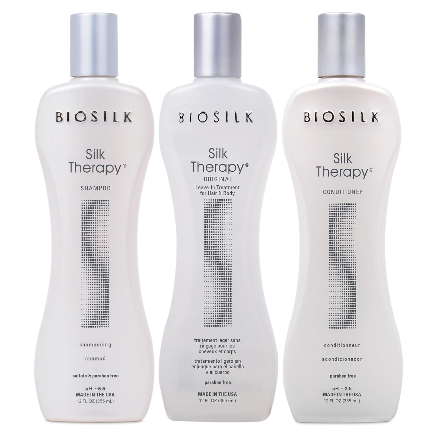 Light Gray BioSilk 3-Piece Silk Therapy Kit, Shampoo, Conditioner & Serum for Healthy, Shiny, Manageable Hair, Sulfate-Free, Paraben-Free, Cruelty-Free, 12 Oz Haircare Set