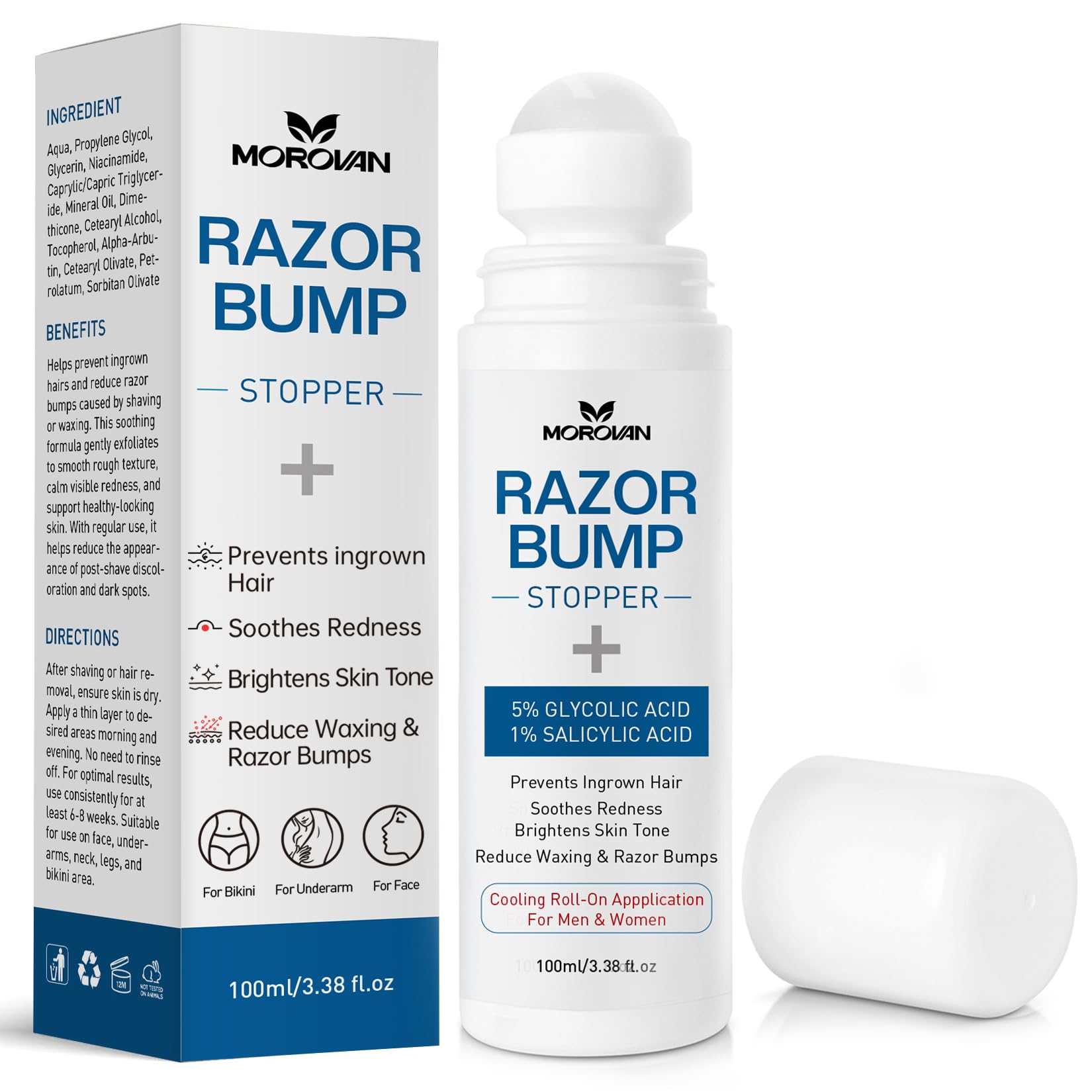 White Smoke Razor Bumps Ingrown Hair Treatment: 3.38fl.oz Smoothing Solution for Body, Beard & Bikini Area Post Waxing After Shaving Serum for Ingrown Hair & Razor Burn - Women & Men