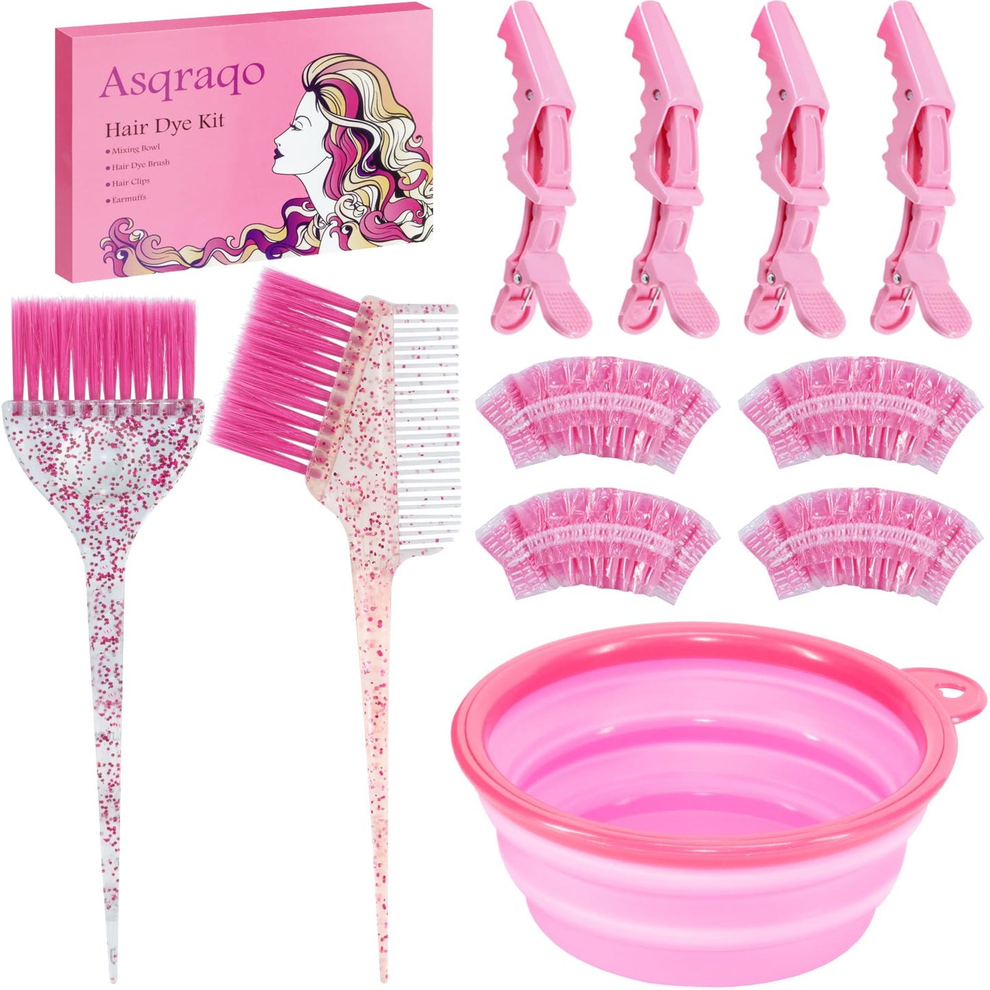 White Smoke Asqraqo 11pcs Hair Coloring Kit - Professional Salon Tools for DIY Mixing, Includes Clips, Bowl, Dye Brush, Earmuffs - Perfect for Bleaching and Dye