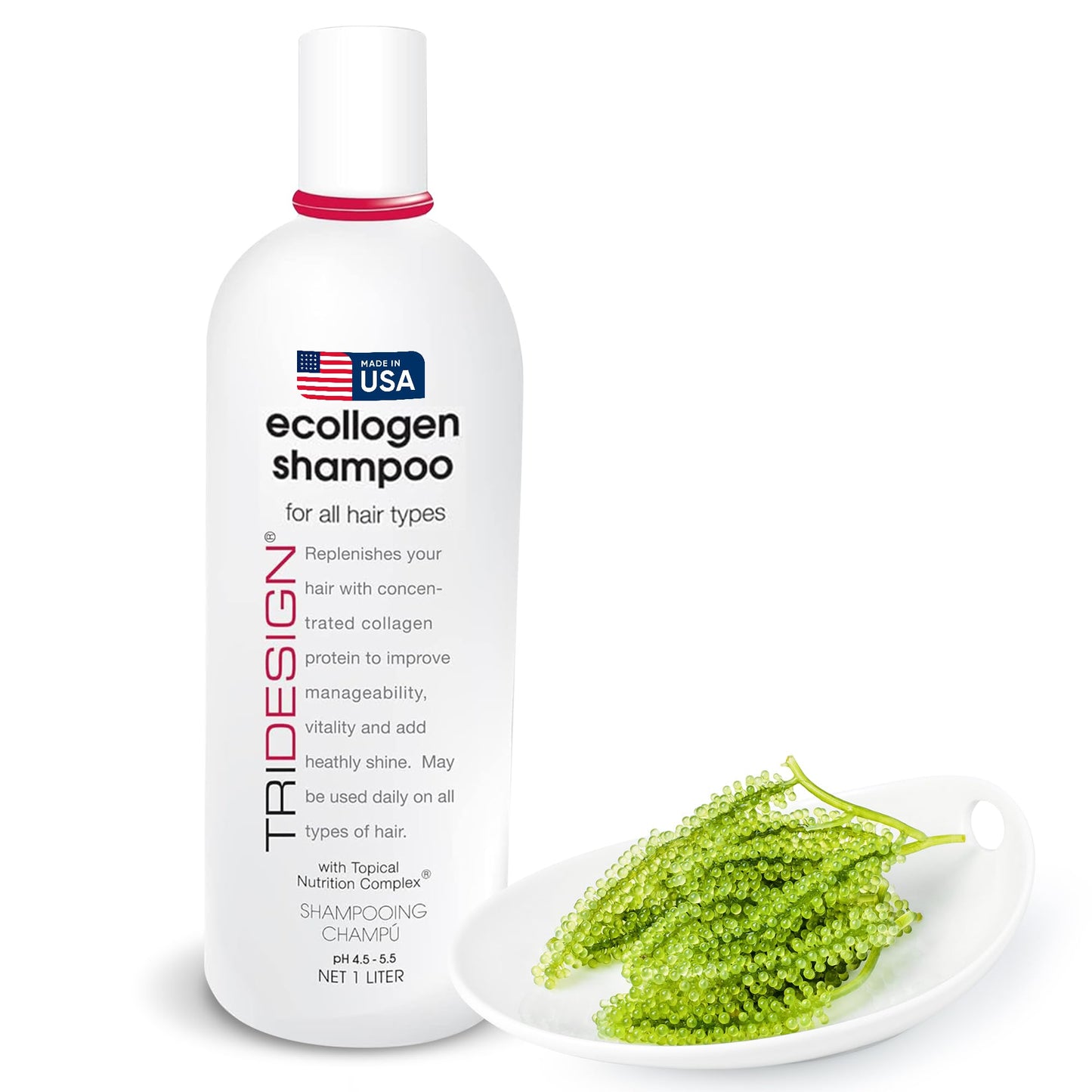 White Smoke TRI Design Ecollogen Shampoo - Hair Shampoo For Natural Hair - Moisturizing, Hydrating - Gentle Hair Products, Thickening, Volumizing Shampoo - Liter (33.8 oz.)