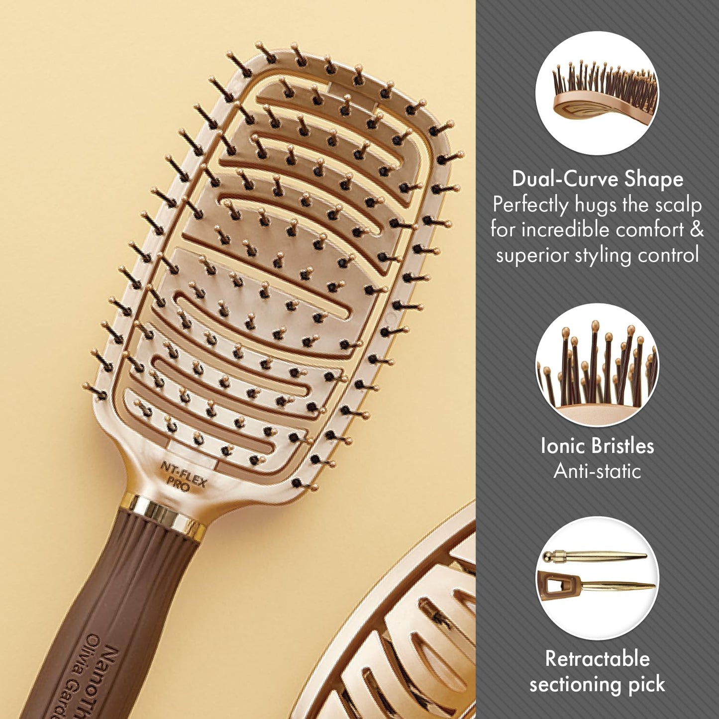 Dim Gray Olivia Garden NanoThermic Ceramic + Ion Flex Hair Brush kit contains NT-FLEXPRO NT-FLEXBR, NT-FLEXCO (3-Piece Box)
