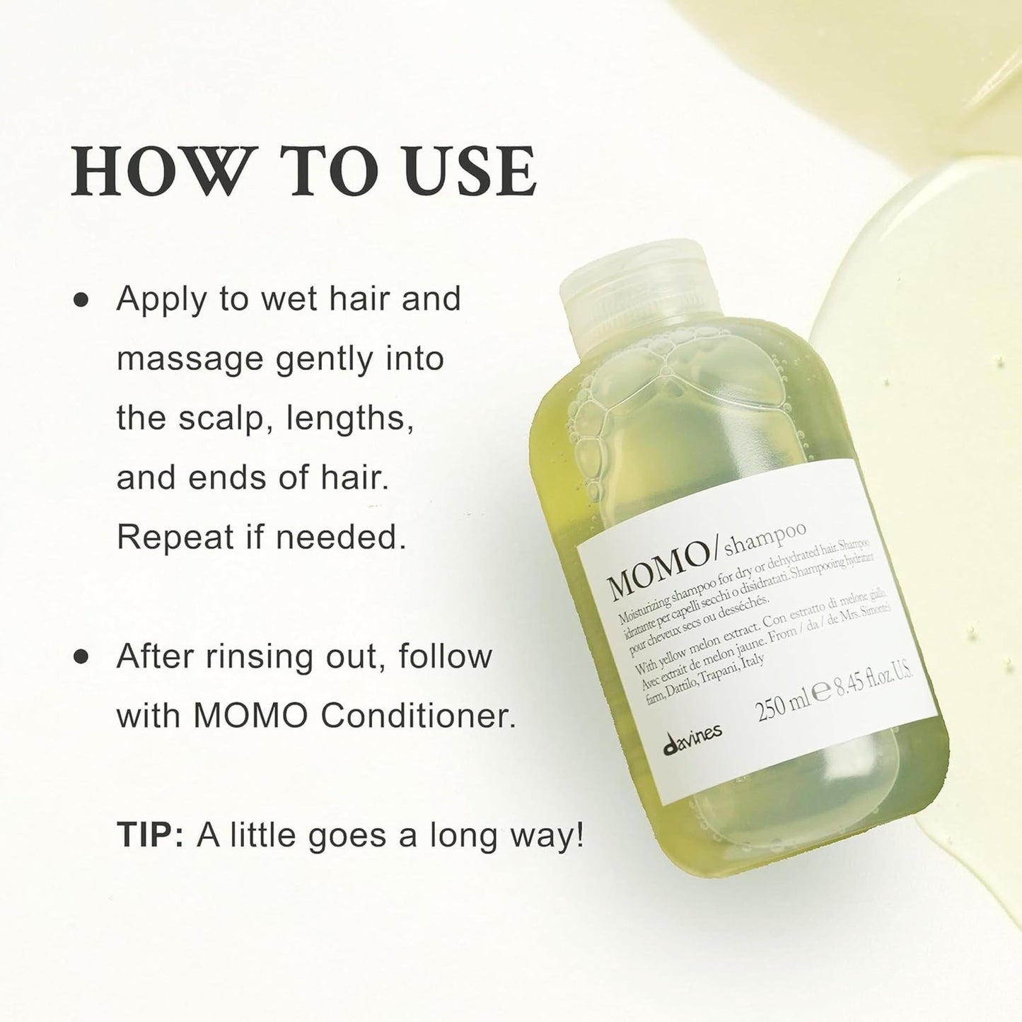 White Smoke Davines MOMO Moisturizing Shampoo & Conditioner for Dry, Dehydrated Hair, Add Softness & Shine, Detangling Formula