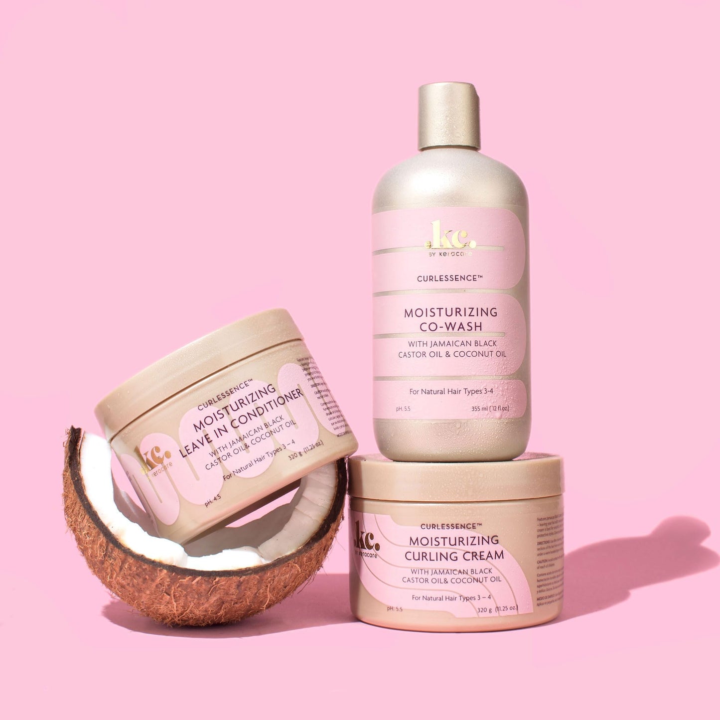Pink KeraCare CurlEssence Moisturizing Coconut Leave-In Conditioner With Jamaican Black Castor Oil and Coconut Oil - For Curly Hair - Silicone, Sulfate, and Paraben Free 12 oz