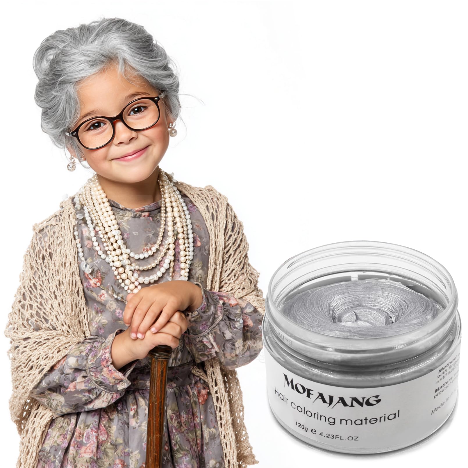 White Smoke Silver Grey Hair Wax Pomades 4.23 oz - Natural Hair Coloring Wax Material Disposable Hair Styling Clays Ash for Cosplay, Party (Silver Grey)