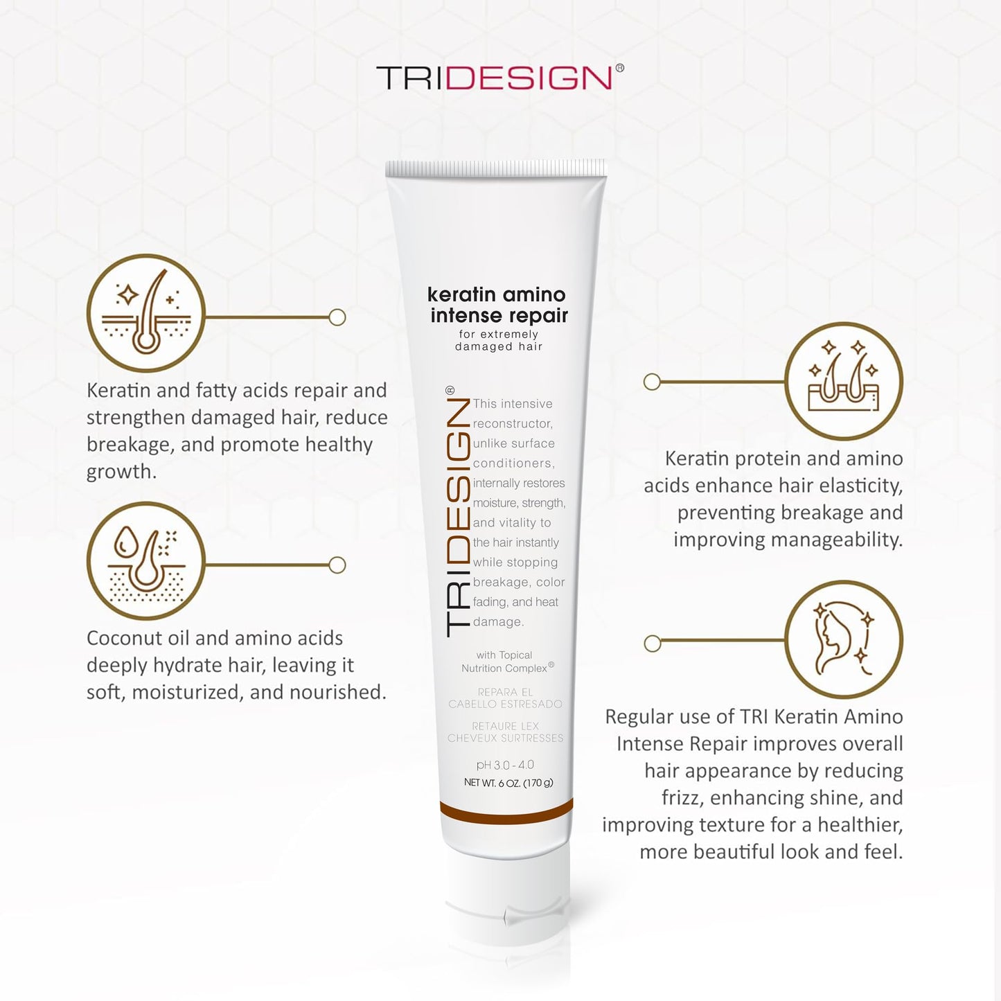 White Smoke TRIDESIGN Keratin Amino Intense Repair - Keratin Hair Treatment with Coconut Oil, Amino Acids, & Hydrolyzed Keratin Protein - Moisturizing Hair Mask for Damaged Hair & Deep Conditioning - 6 oz