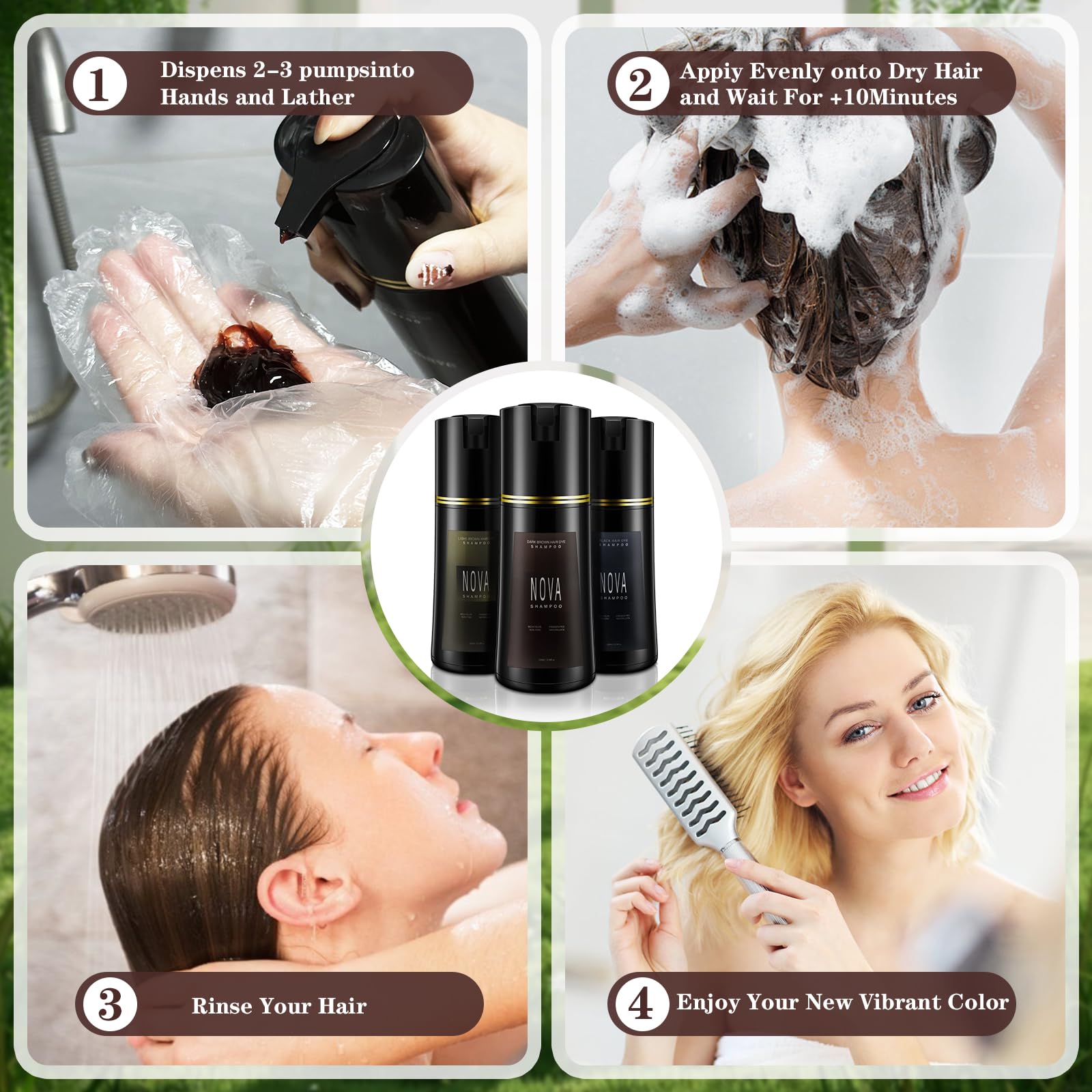 Lavender Hair Dye Shampoo & Champu Para Canas - Natural 3-in-1 Instant Gray Coverage for Men & Women (Black)