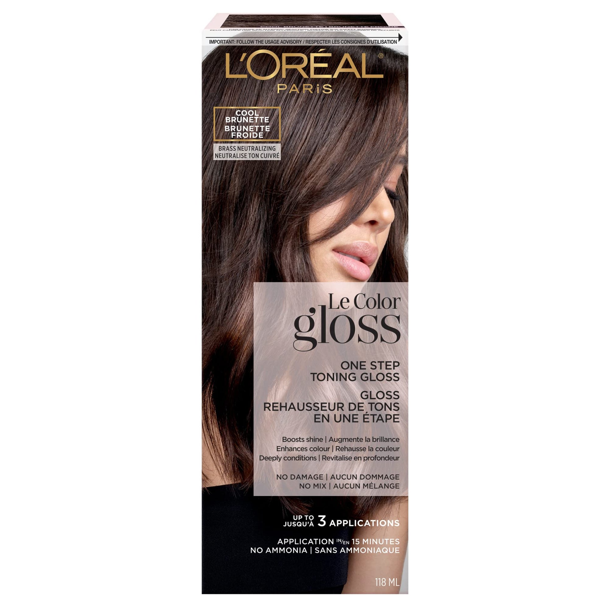 Black L'Oreal Paris Le Color One Step Toning Hair Gloss, Cool Brunette, 4 Ounce
