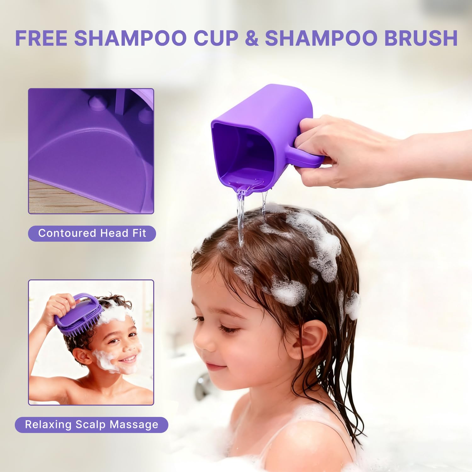 White Smoke Silicone Portable Hair Washing Station for Kids,Toddlers and Elderly,Shampoo Basin/Bathtub Shampoo Basins, Attached Shampoo Brush and Bath Rinse Cup,Neck Support Shampoo Bowl for Sink at Home (Purple)
