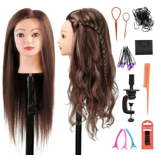 White Smoke Armmu Mannequin Head with Hair 80% Human Hair Doll Head 26"-28" Hairdresser Practice Training Head Cosmetology Manikin with 9 Tools and Clamp - #4 Brown