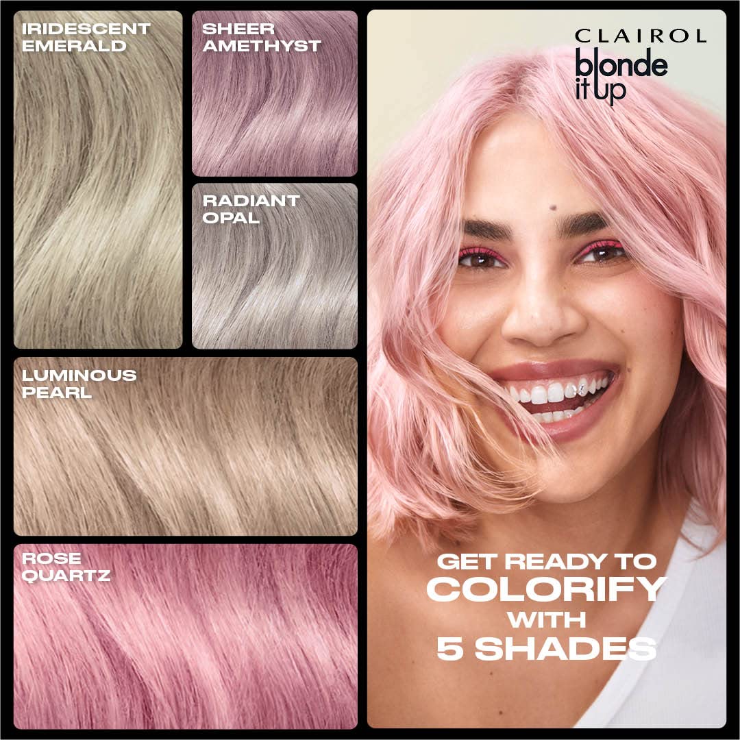 Rosy Brown Clairol Blonde It Up Crystal Glow Toners Demi-Permanent Hair Dye, Rose Quartz Hair Color | Ammonia Free | Add Pearlescent Tones to Pre-Lightened Shades | Neutralizes Warmth | Pack of 1