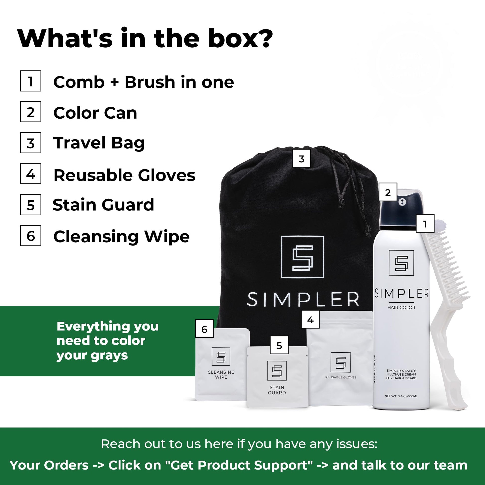 White Smoke Simpler Men's Hair Color Kit - Full Gray Coverage - Natural Black & Beard Dye - Easy Application for 100% Gray Hair - Natural Black