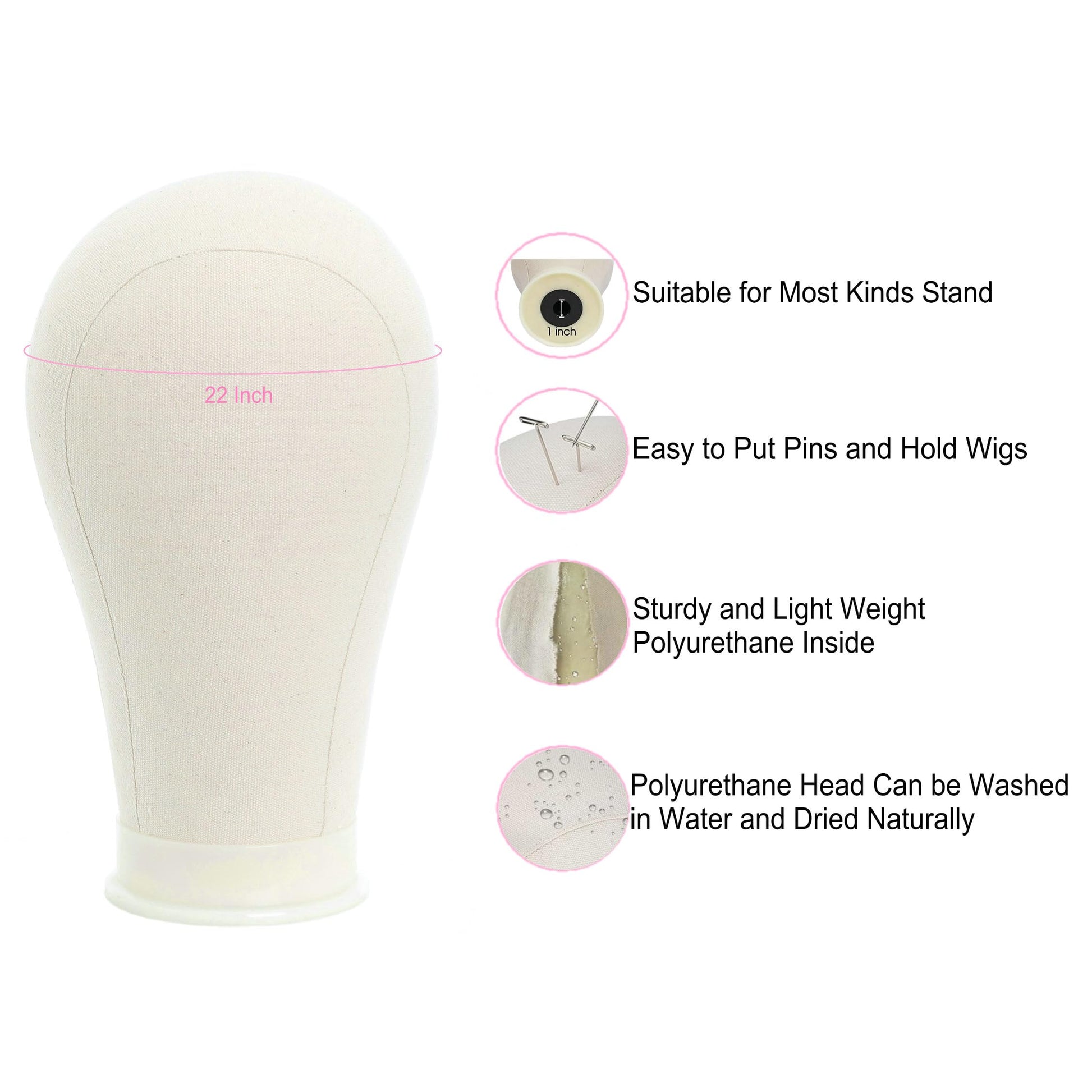 White Smoke FUTAI 22 inches Canvas Mannequin Head with Tripod Stand Wig Cap T Pins Rat Tail Comb and Hairpins for Wig Making Practice Styling Training Display