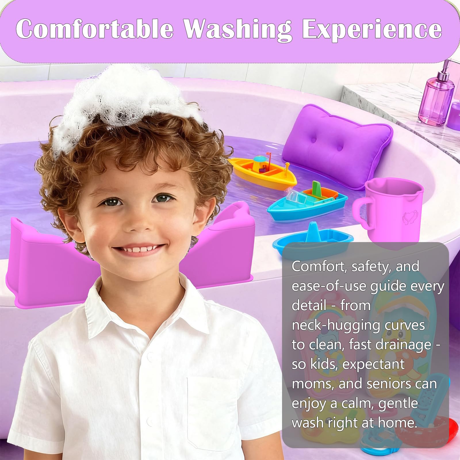 White Smoke Cinlitek Portable Shampoo Bowl，Soft Silicone Hair Washing Basin with Neck-Floating Support for Kids, Elderly, Pregnant Women & Mobility Impaired, Ideal for Home Bathroom, Salon & Care Facilities