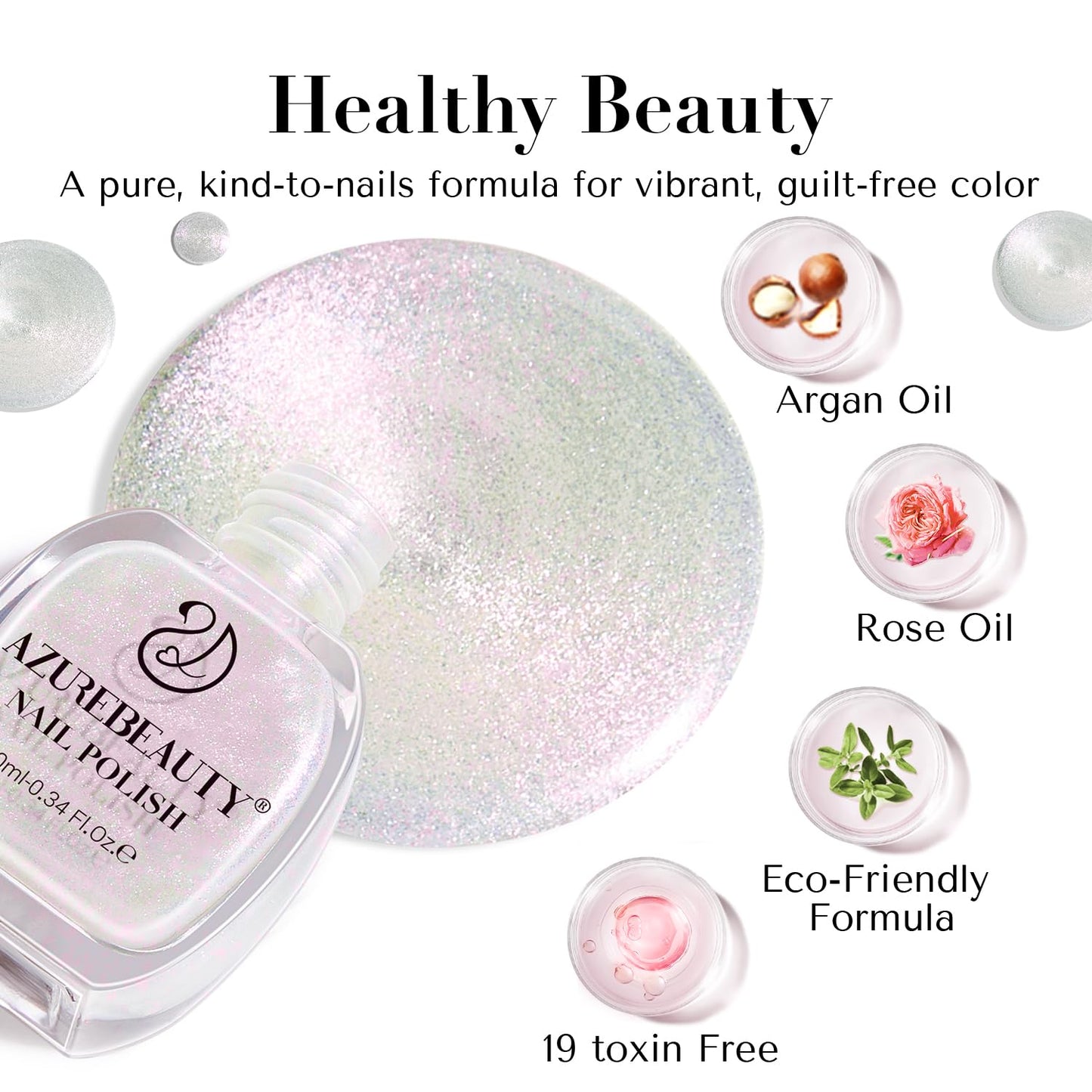 White Smoke AZUREBEAUTY Chrome Quick Dry Nail Polish | Shine Pearl, Natural Lustrous Enamel | DIY Manicure & Pedicure with Chrome Finish