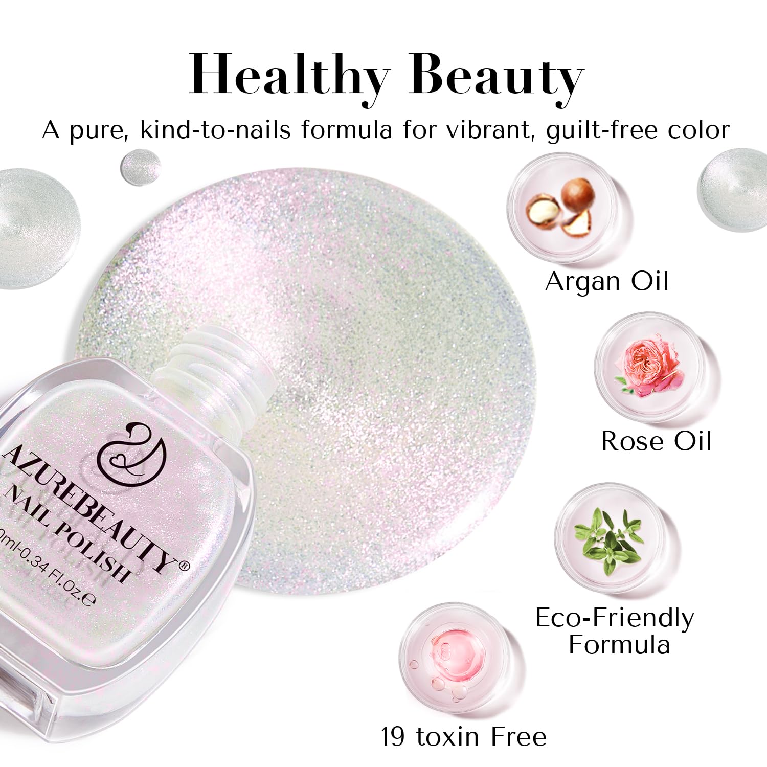 White Smoke AZUREBEAUTY Chrome Quick Dry Nail Polish | Shine Pearl, Natural Lustrous Enamel | DIY Manicure & Pedicure with Chrome Finish