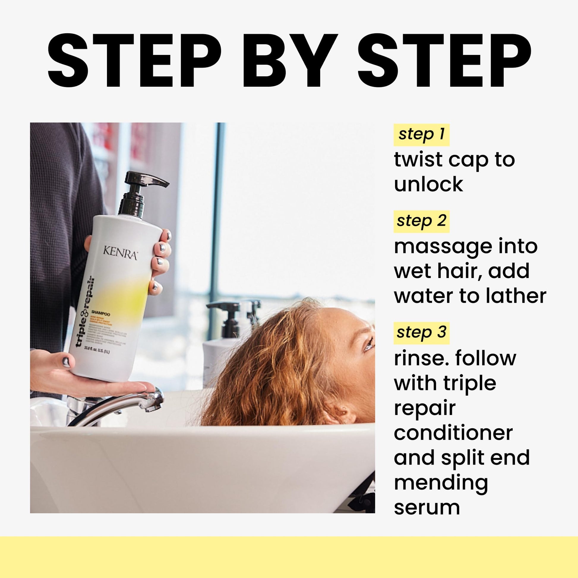 White Smoke Kenra Professional Triple Repair Shampoo | Targets & Repairs Weak or Broken Bonds | Split Ends | Damaged Hair | Bond Builder | Sulfate-Free | 10.1 fl. oz.