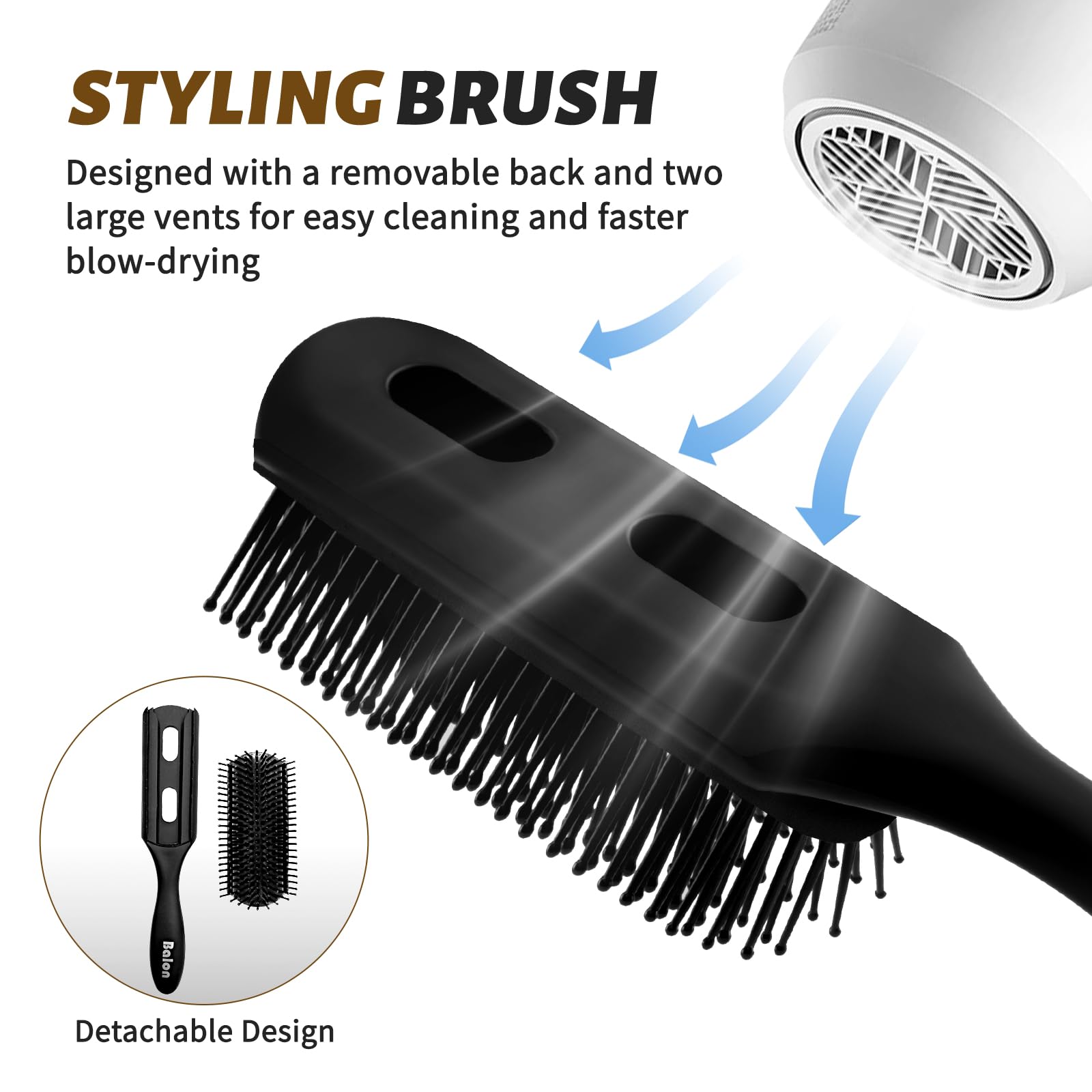 White Smoke Balon Hair Brush for Women and Men, 4Pcs Paddle Brush Detangling Brush Hair Comb Set for Long Thick Thin Curly Hair, Hairbrush Great On Wet or Dry, No More Tangle