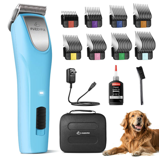 White Smoke FuzzyFix Professional Dog Clippers for Grooming - 2 Speed for Thick Curly Matted Coats, Low Noise Cordless Pet Hair Trimmer with Detachable A5 Blade & Metal Guide Combs Kit for Horse Animal Breeds