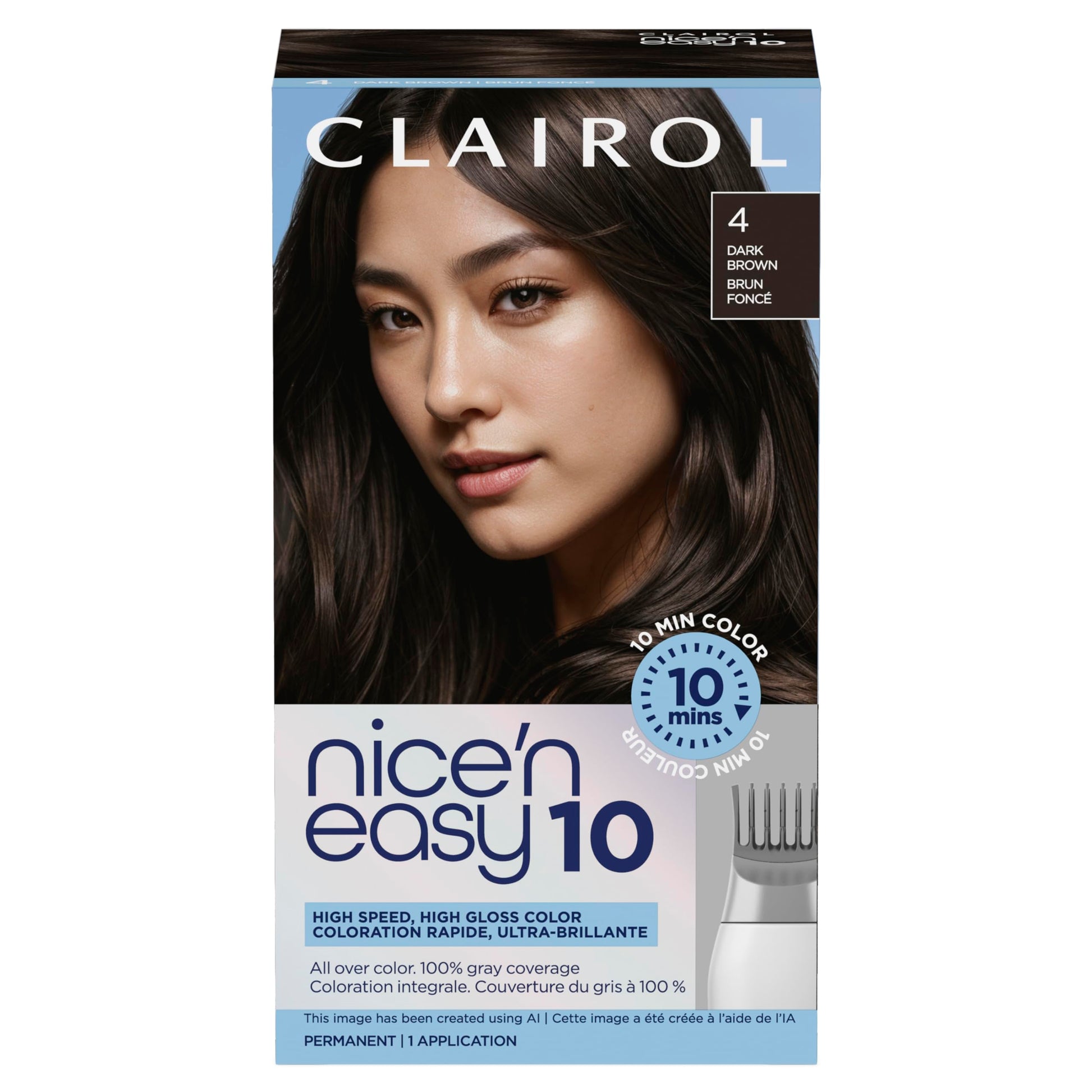 Black Clairol Nice'N Easy 10 Permanent Hair Dye, 4 Dark Brown Hair Color, Pack of 1