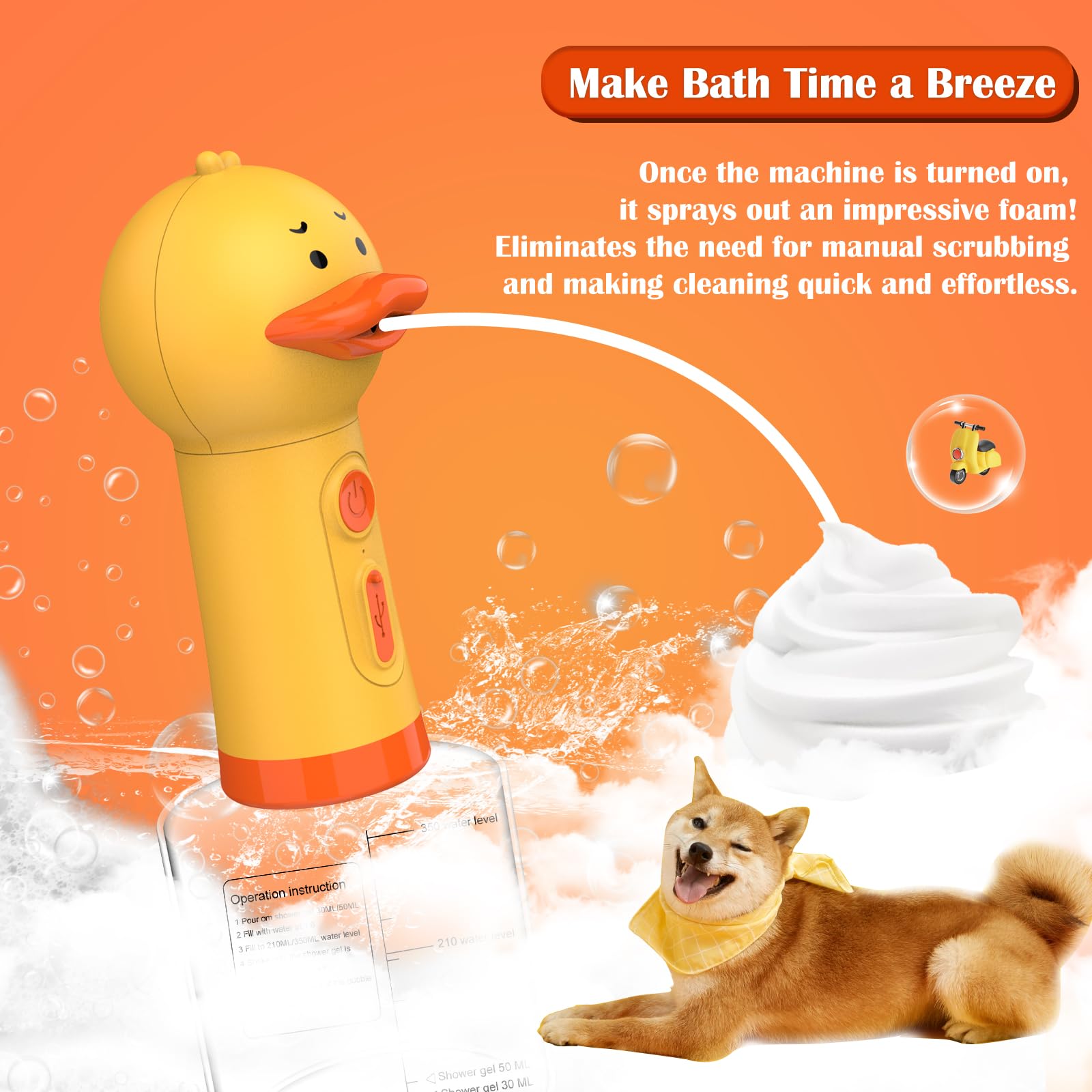 White Smoke Katoggy Electric Foaming Shampoo Dispenser for Dog and Cat Bathing, Rechargeable Soap Dispenser for Pet Bathing, Bathroom, Kitchen Sink, Toilet Cleaning