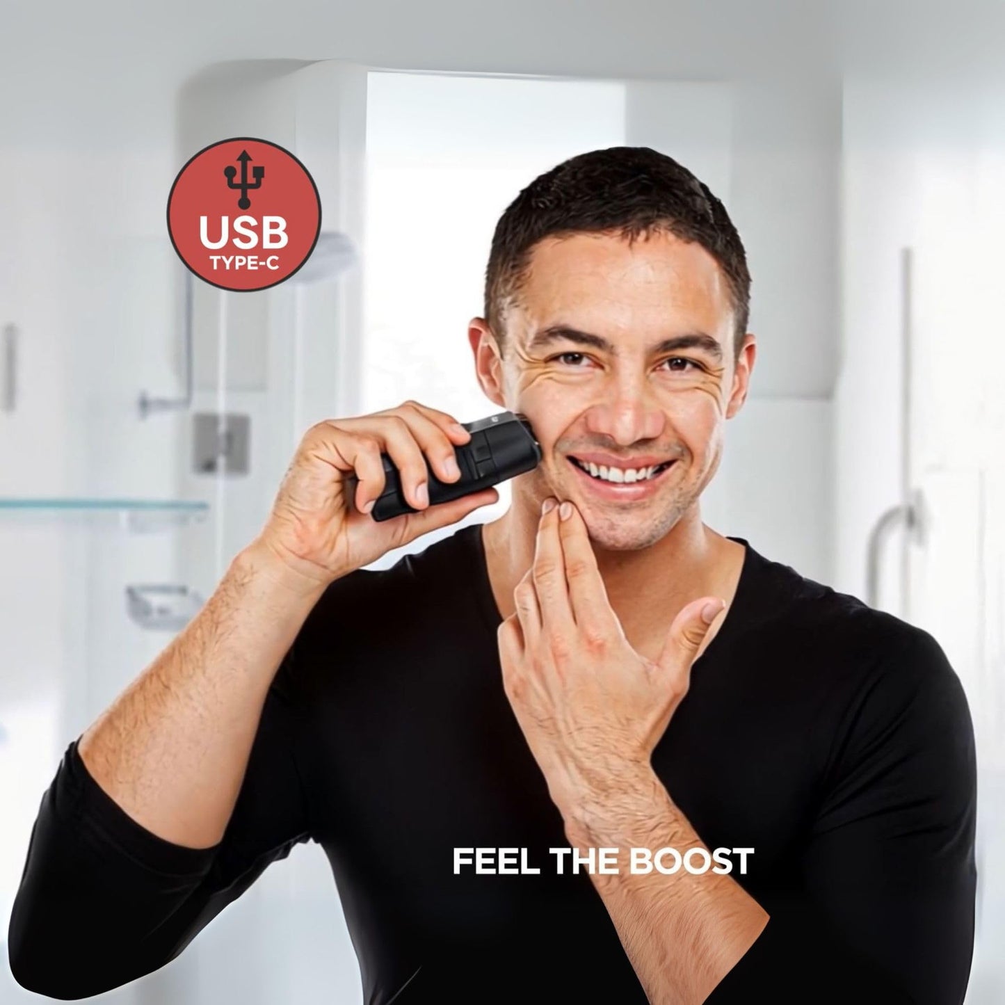 Black GAMMA+ Boosted Cordless Double Foil Shaver, USB-C Rechargeable with Integrated Micro Trimmer (Foil Shaver)