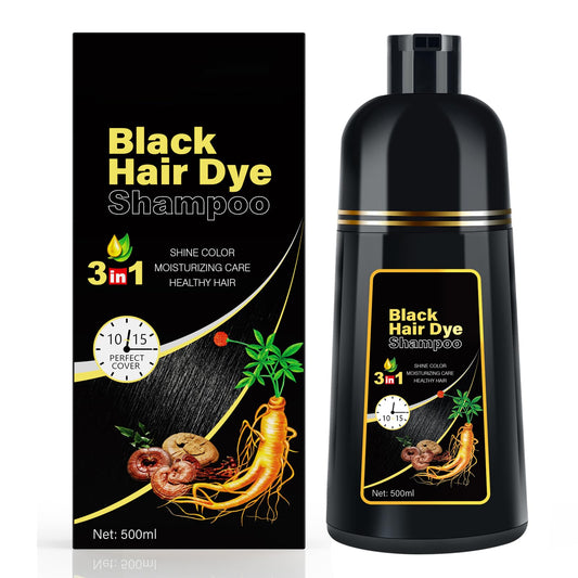 Black Black Hair Dye Shampoo 3 in 1 for Gray Coverag Color Shampoo for Women/Men Instant Herbal Semi Permanent champu para canas