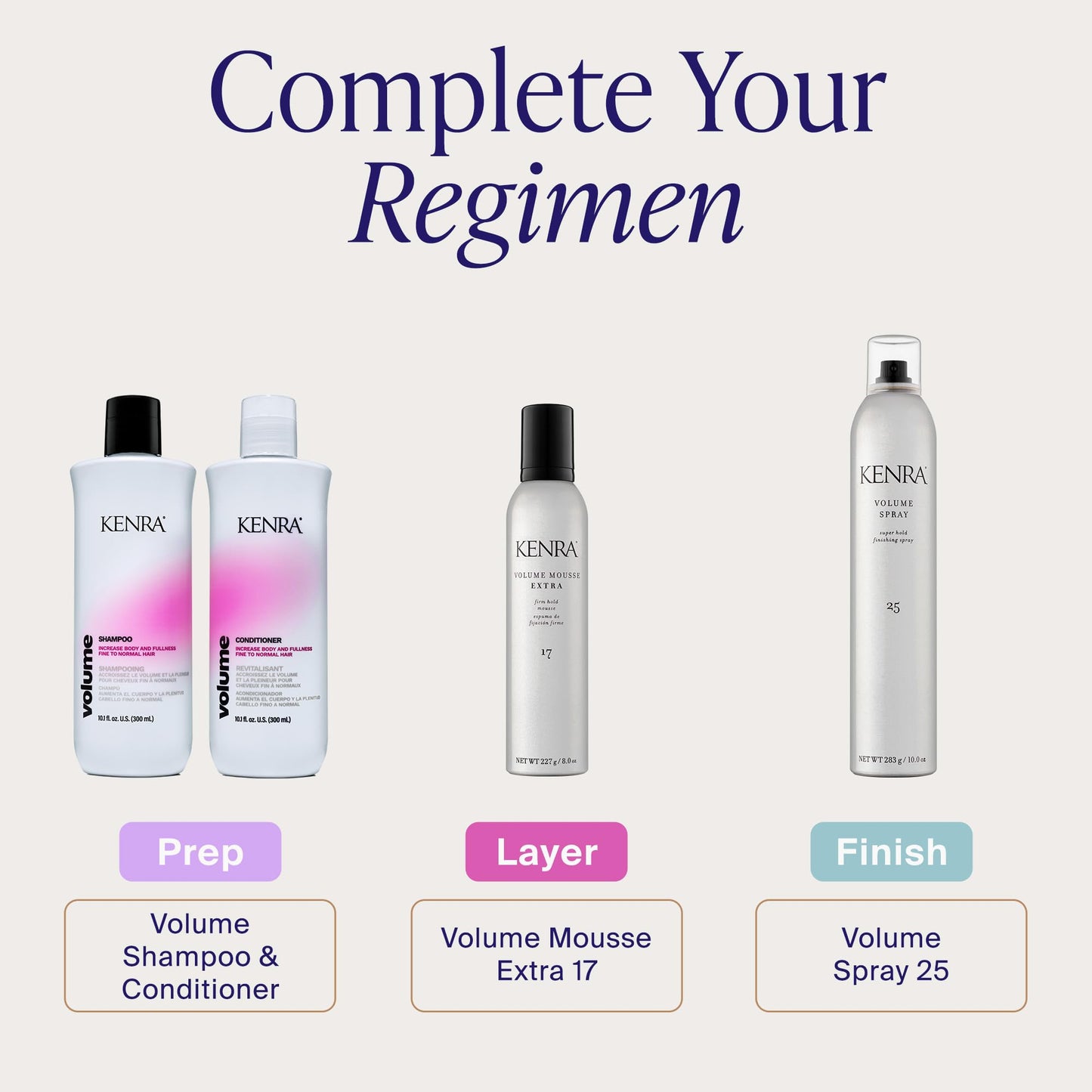 Lavender Kenra Volume Mousse Extra 17 | Firm Hold Mousse | Non-drying, Non-flaking Lightweight Formula | Tames Frizz & Conditions |Thermal Protection up to 450F| All Hair Types | 8 oz