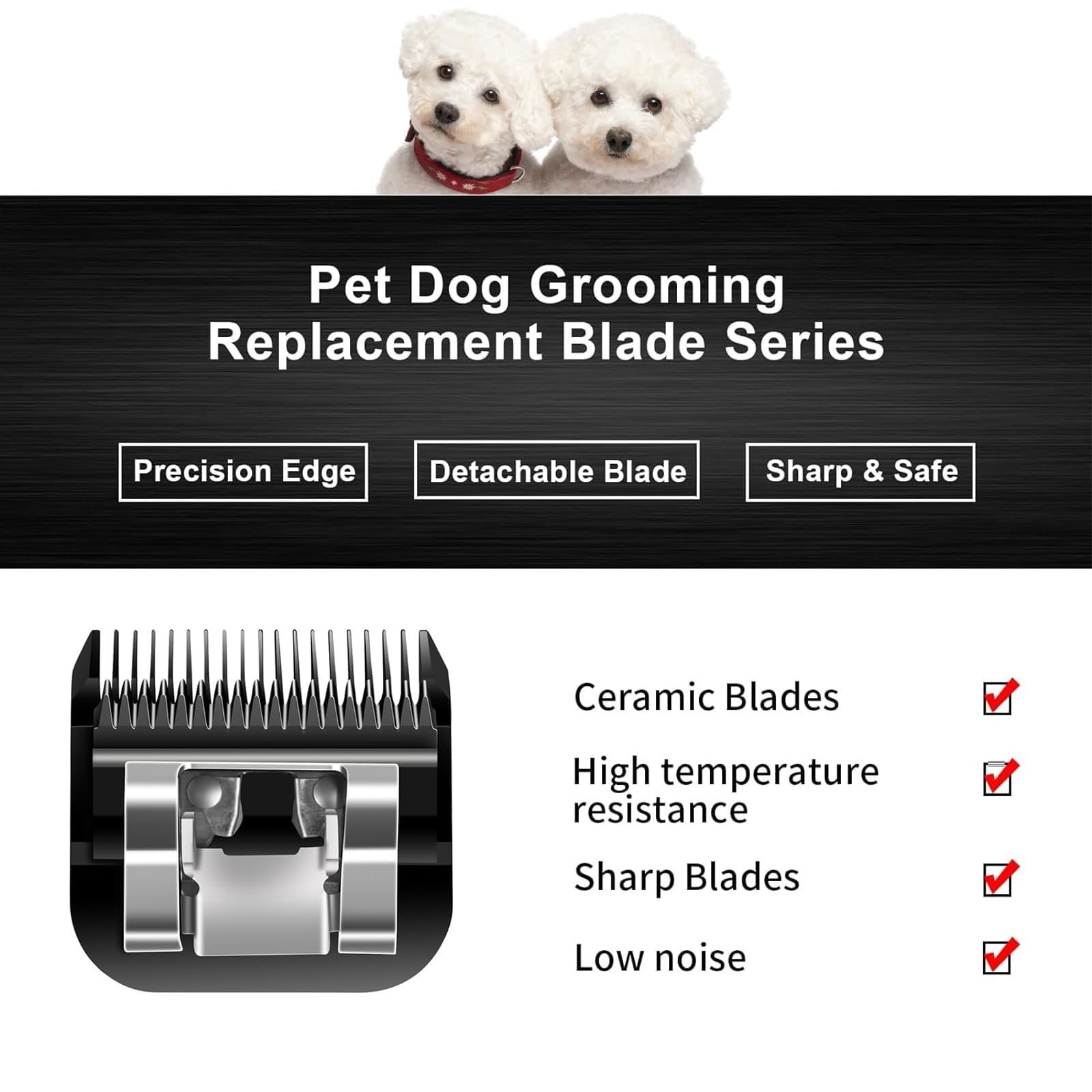 White Smoke Audoc 6pcs Dog Grooming Replacement Blades Compatible with Andis/Oster A5/Wahl KM-10 Series Dog Clippers,Detachable Clipper Replacement Blade,Black (6PCS Black-#10+30+3FC+4FC+5FC+7FC)