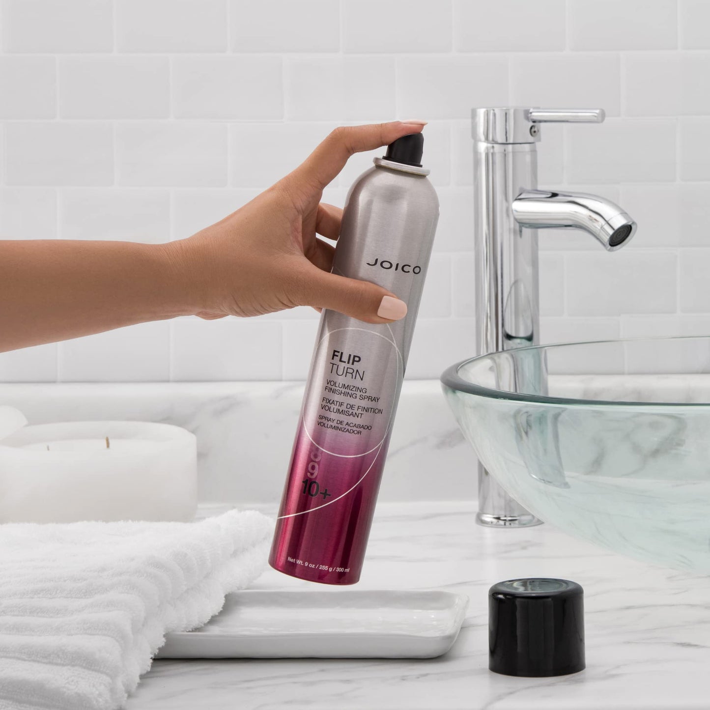 Gray Joico Flip Turn Volumizing Finishing Spray | For Most Hair Types | Humidity Protection | Hold Level 10+ | Protect Against Pollution & Harmful UV | Paraben & Sulfate Free | 72 Hour Hold | 300mL