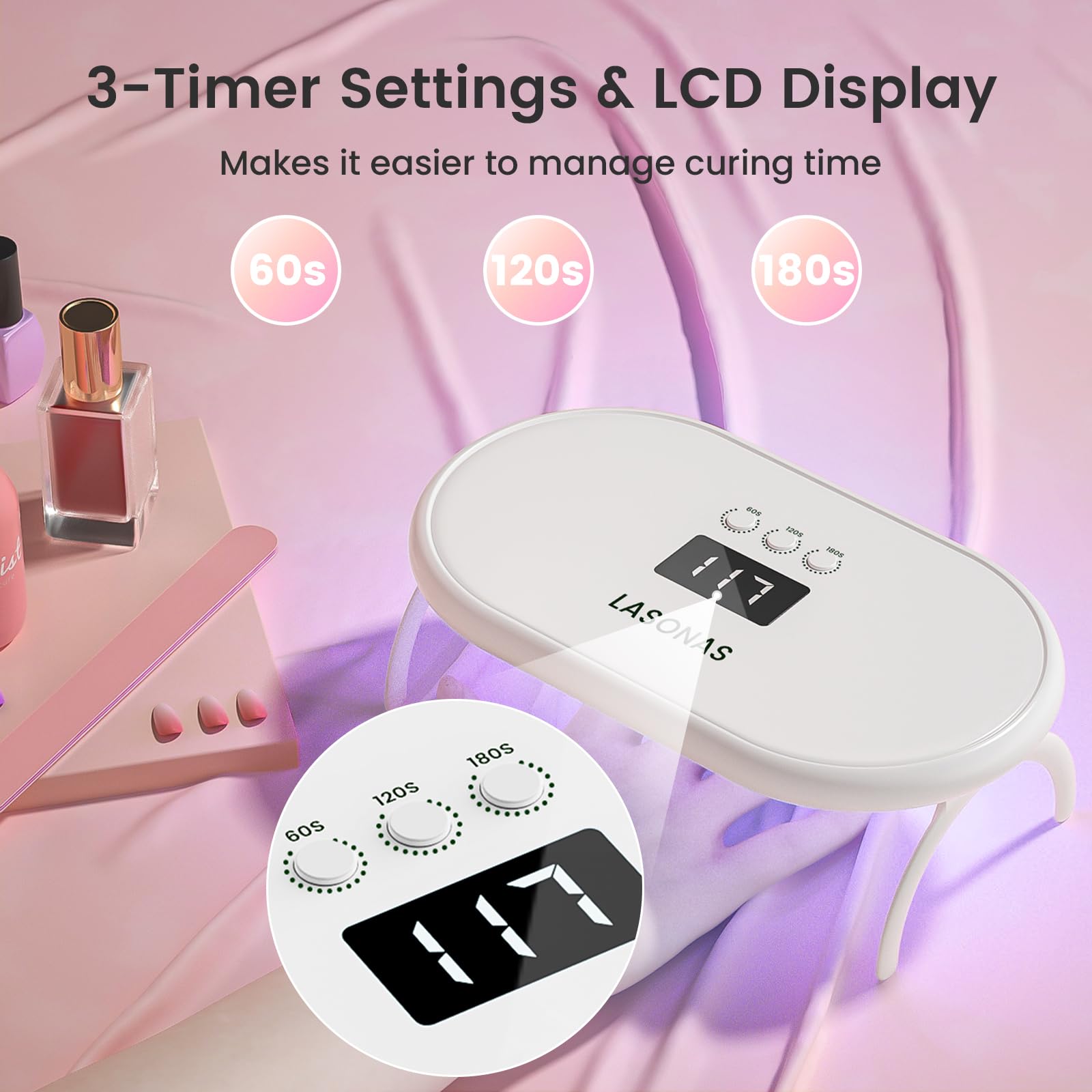 Thistle LASONAS UV LED Nail Lamp for Gel Polish 24W UV Light 3 Timer Setting Fast Drying Curing Mini Portable Cure Lamp for Gel Stickers and Strips Home Nail Care Salon
