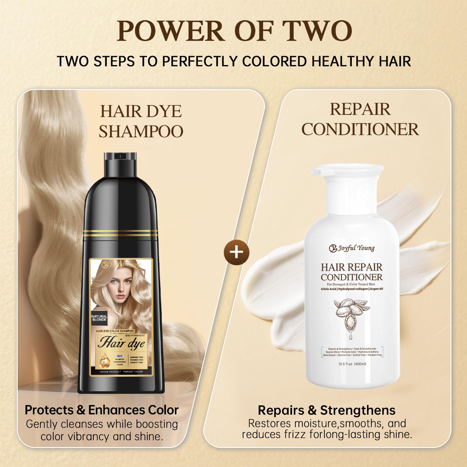 Bisque Joyful Young Hair Dye Shampoo 3-in-1, Natural Blonde Semi-Permanent Gray Hair Coverage, Color Depositing Shampoo for Women & Men, Vegan, Ammonia-Free