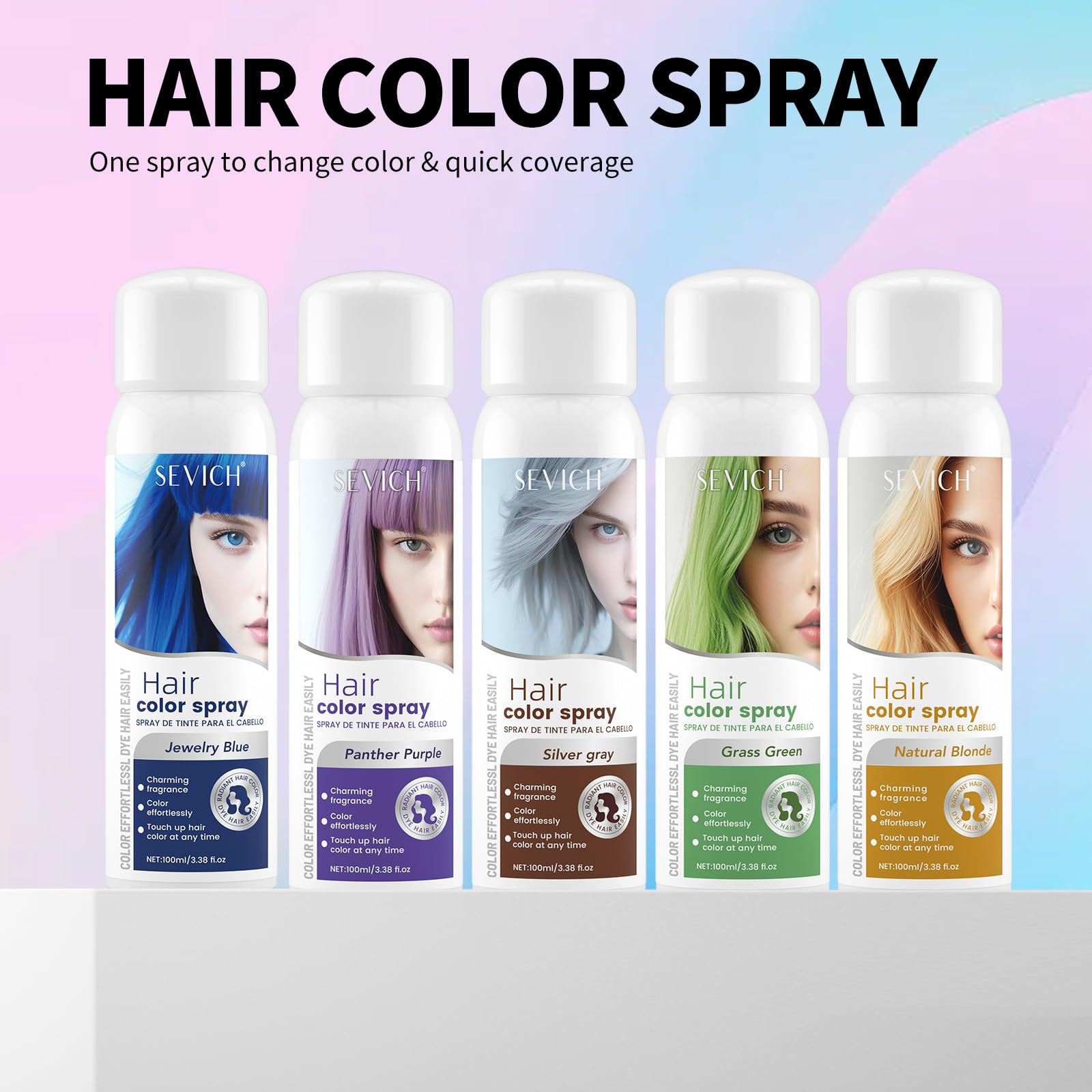Light Gray SEVICH Temporary Hair Color Spray Blue, Instant Hair Color Application, Hair Dye for Men & Women, Natural Looking,Quick Drying, Non-Sticky, Long-Lasting No Fading, 100mL