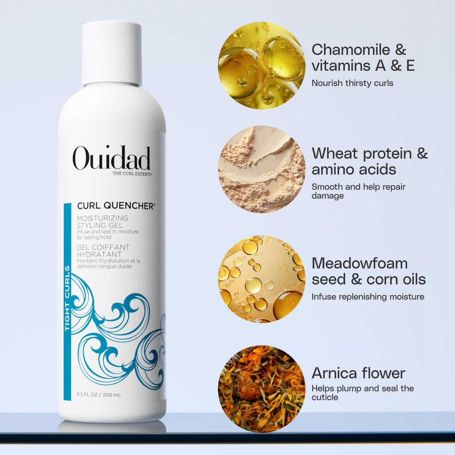 Lavender Ouidad Curl Quencher Moisturizing Styling Gel - 8.5 fl oz, Bouncy, Soft & Defined Curls, On-The-Go Style Refresher, Frizz Control, Curl Defining Gel, Flexible Lasting Hold, For Tight Curls