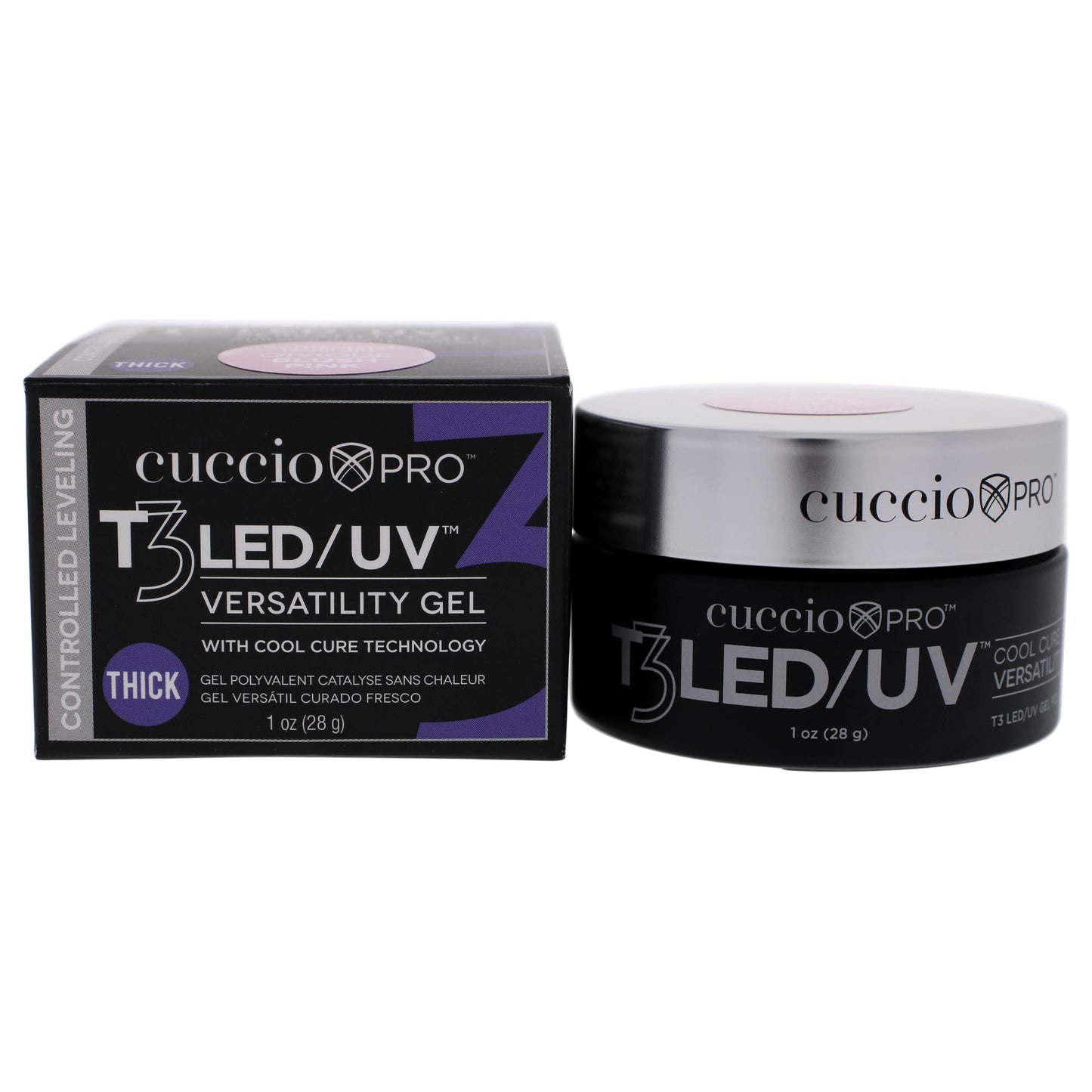 Black Cuccio Pro T3 Cool Cure Versatility Gel- Controlled Levelling- LED And UV- Incredibly Flexible- Strong Adhesion- Thick Viscosity- Fast Application- Quick-Dry- Opaque Blush Pink- 1 Oz Nail Gel