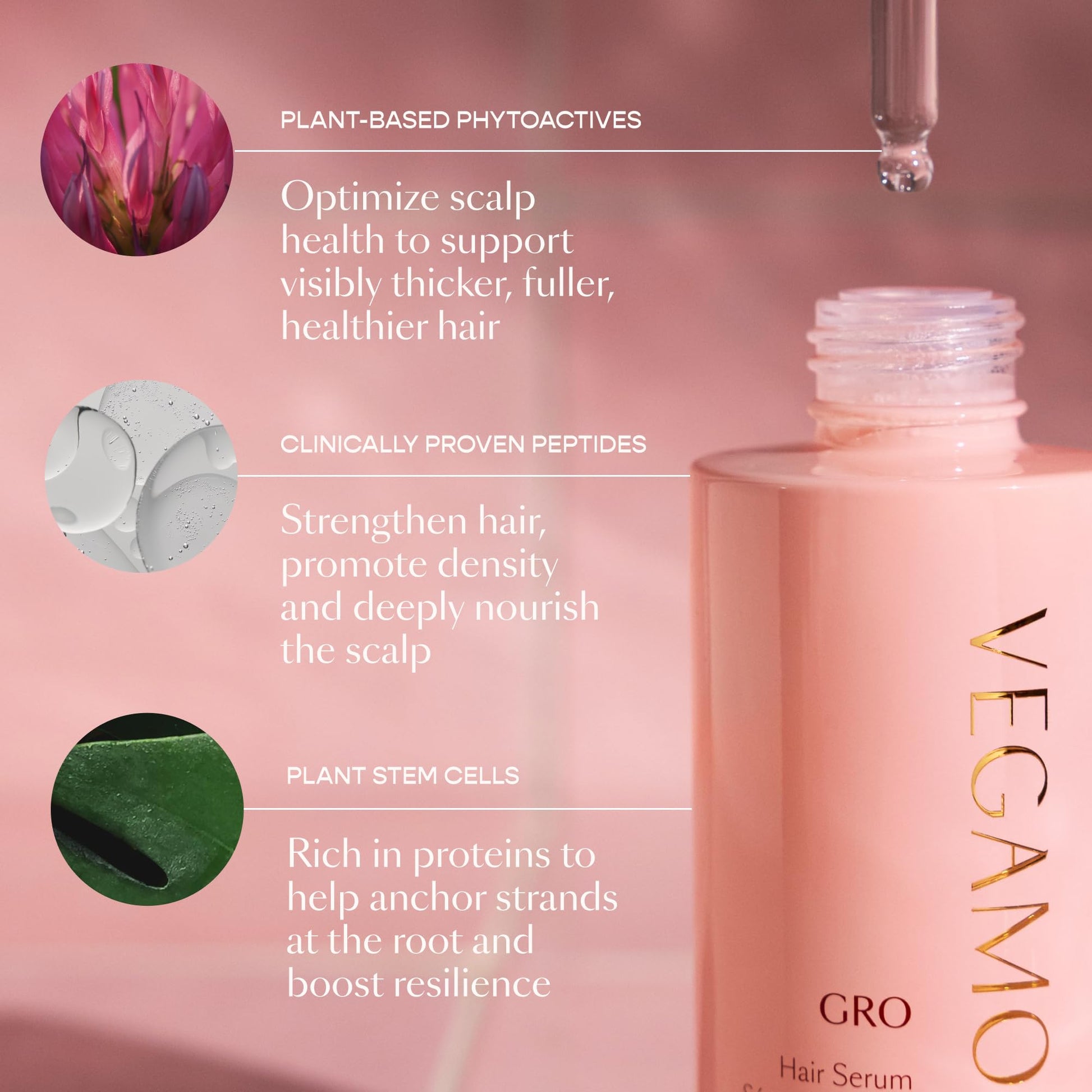 Light Pink VEGAMOUR GRO Hair Serum for Thinning Hair, Thicker Fuller Looking Hair, Non Oily Tonic for Healthier Scalp, 30 Day Supply 1.0 fl oz, 1 Pack