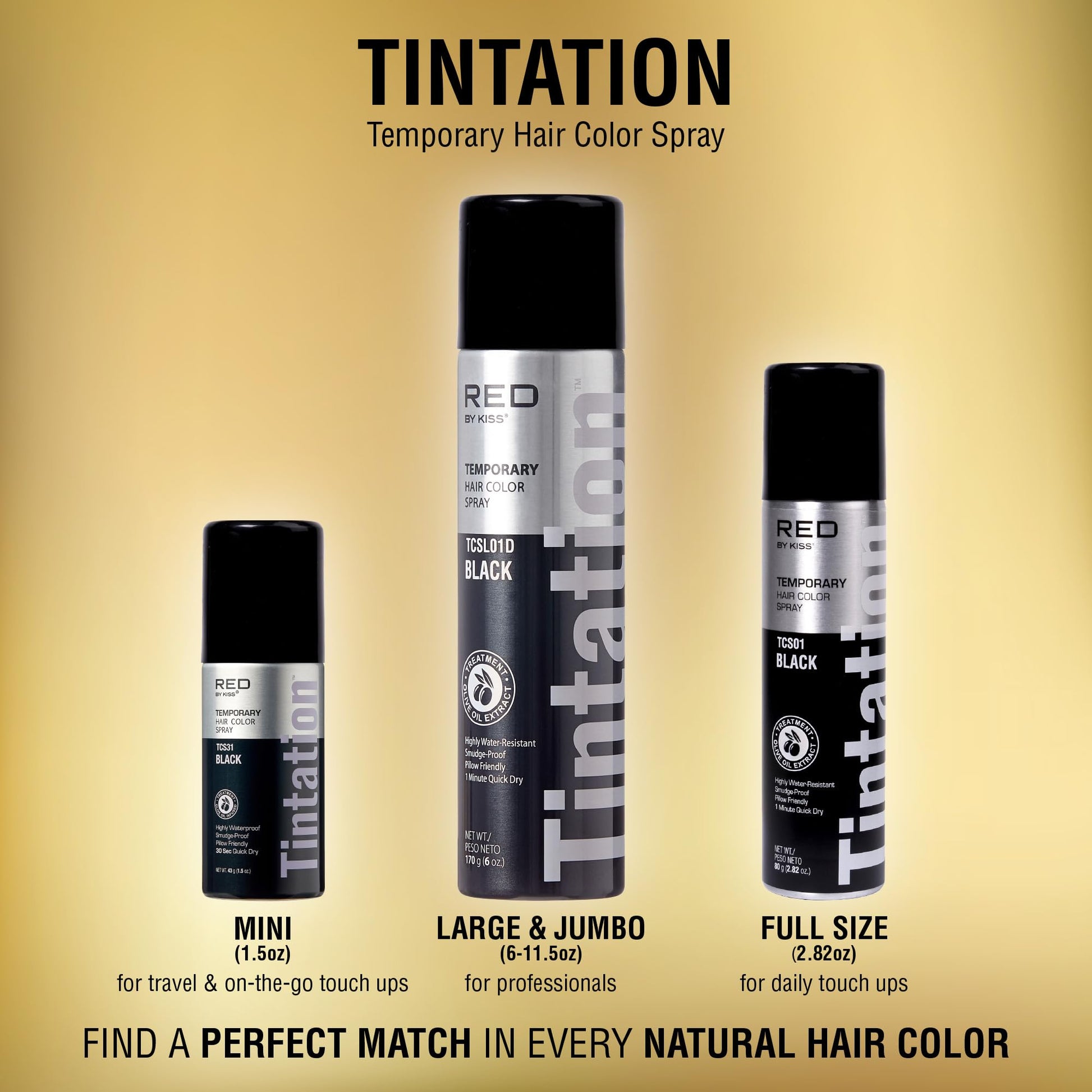 Light Goldenrod Red by Kiss Tintation Temporary Hair Color Spray, Instant Gray Root Touch Up Coverage, Water-Resistant & Smudge-Proof, Easy Wash Out, Barber & Hairline Touch-Up, Quick-Dry (Black, 2.82 oz)
