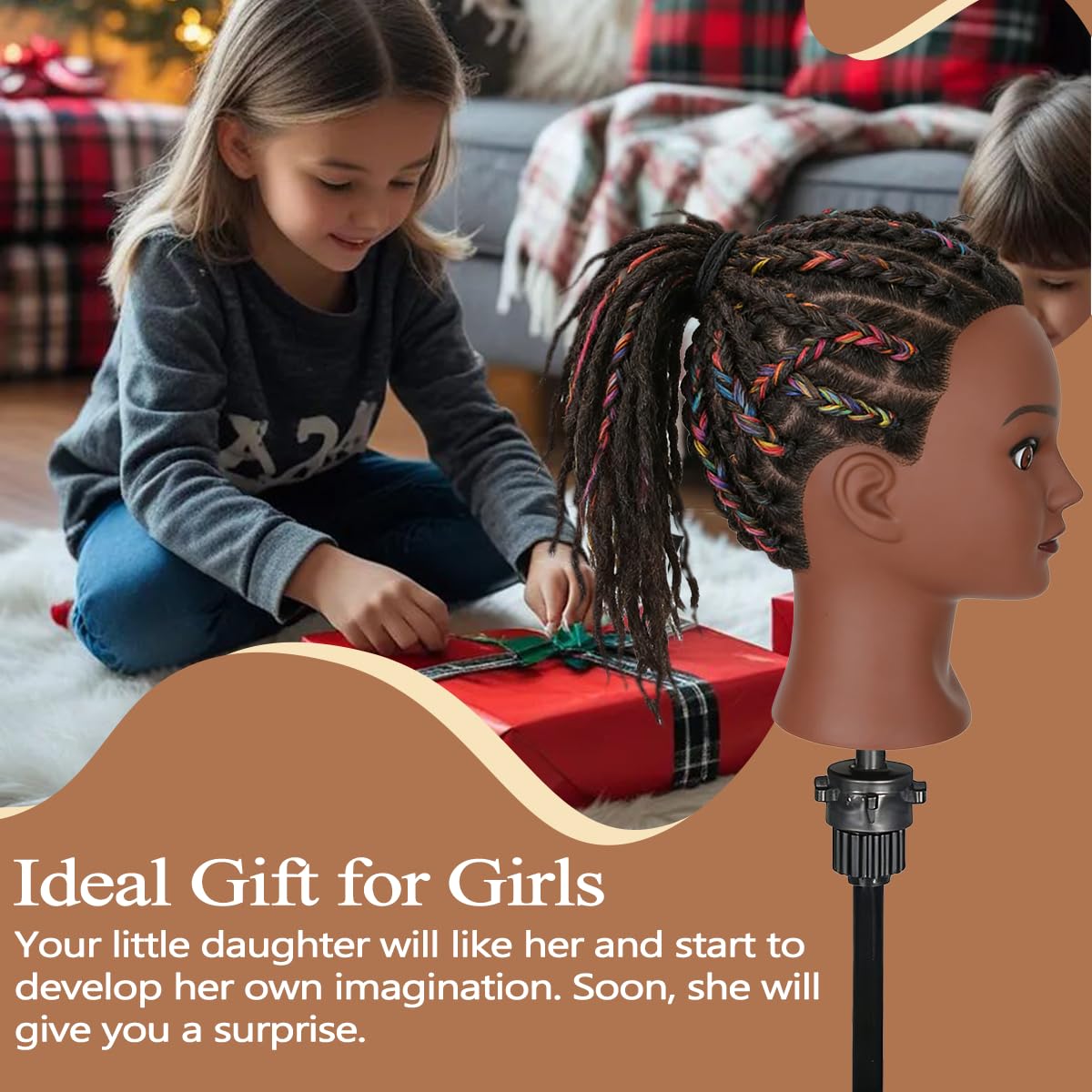 Sienna Mannequin Head with 100% Real Human Hair, Cosmetology Training Head for Hair Styling Braiding Cutting Curling, Professional Hairdresser Practice Manikin Head with Free Clamp (A01-Black-16)