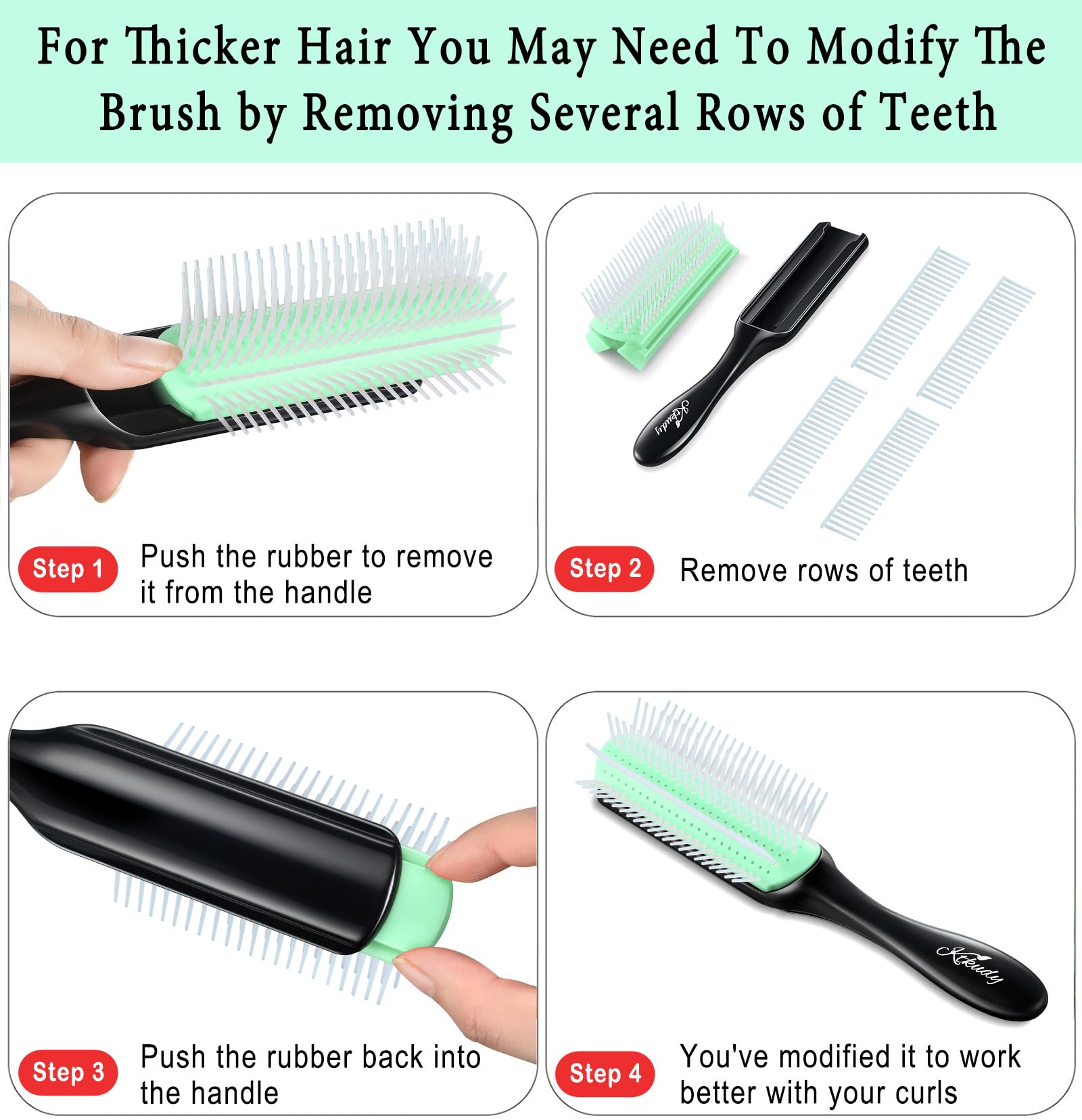 White Smoke Curly Hair Brush Styling Brush 9 Row for Detangling & Defining Curls KTKUDY Hair Brush for Separating, Shaping Curls - Blow-Drying, Styling & Finishing Brush for Wavy, Curly or Coily Hair