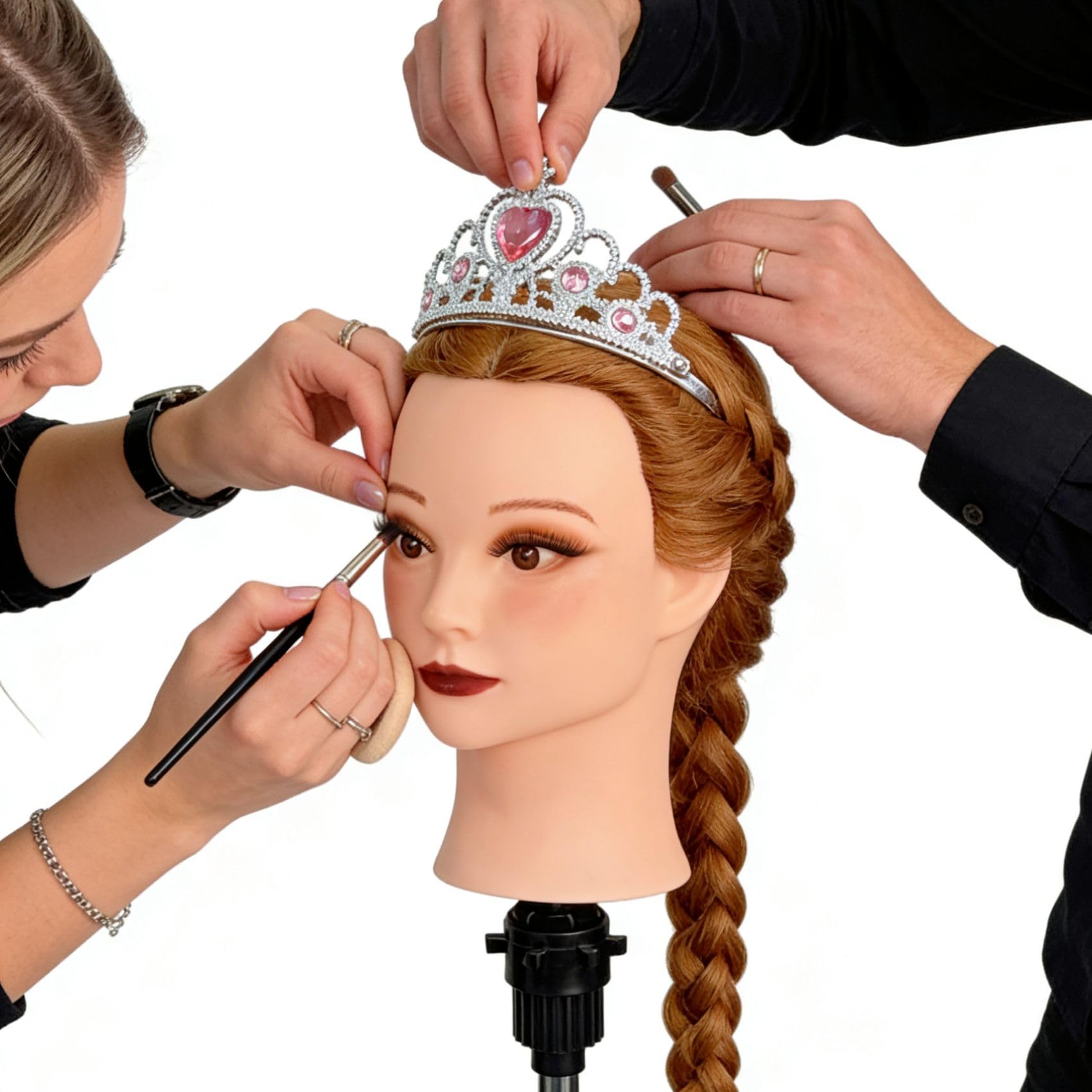 White Smoke Makeup Mannequin Head with 80% Light Auburn Real Hair, Practice Hair Mannequin Head for Hair Styling, 28" Cosmetology Training Doll Head for Kids