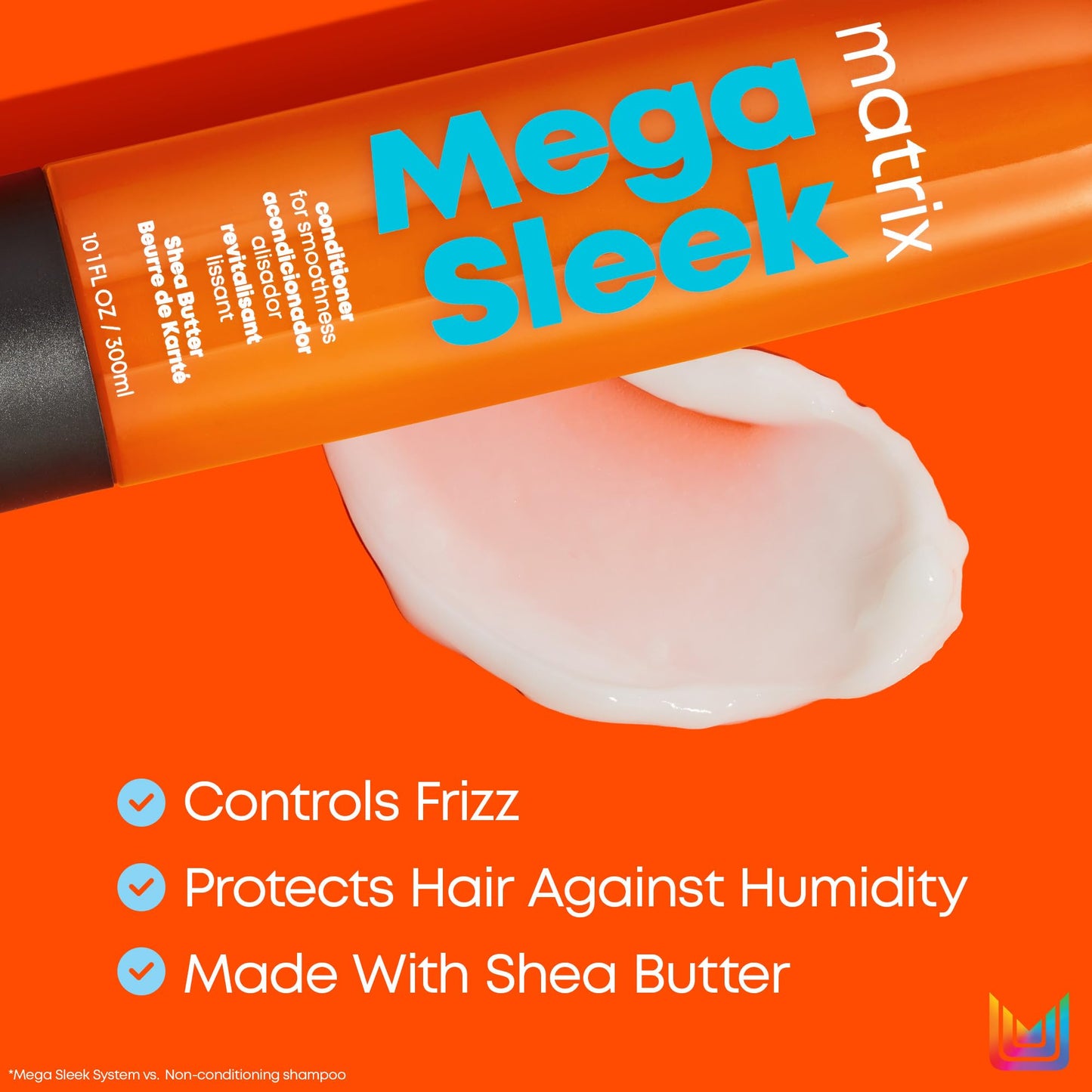Orange Red Matrix Mega Sleek Conditioner - Smoothing and Detangling, Moisturizes and Adds Shine, For Dry, Damaged & Frizzy Hair, Salon Professional Conditioner, With Shea Butter, Vegan, 10.1 Fl Oz