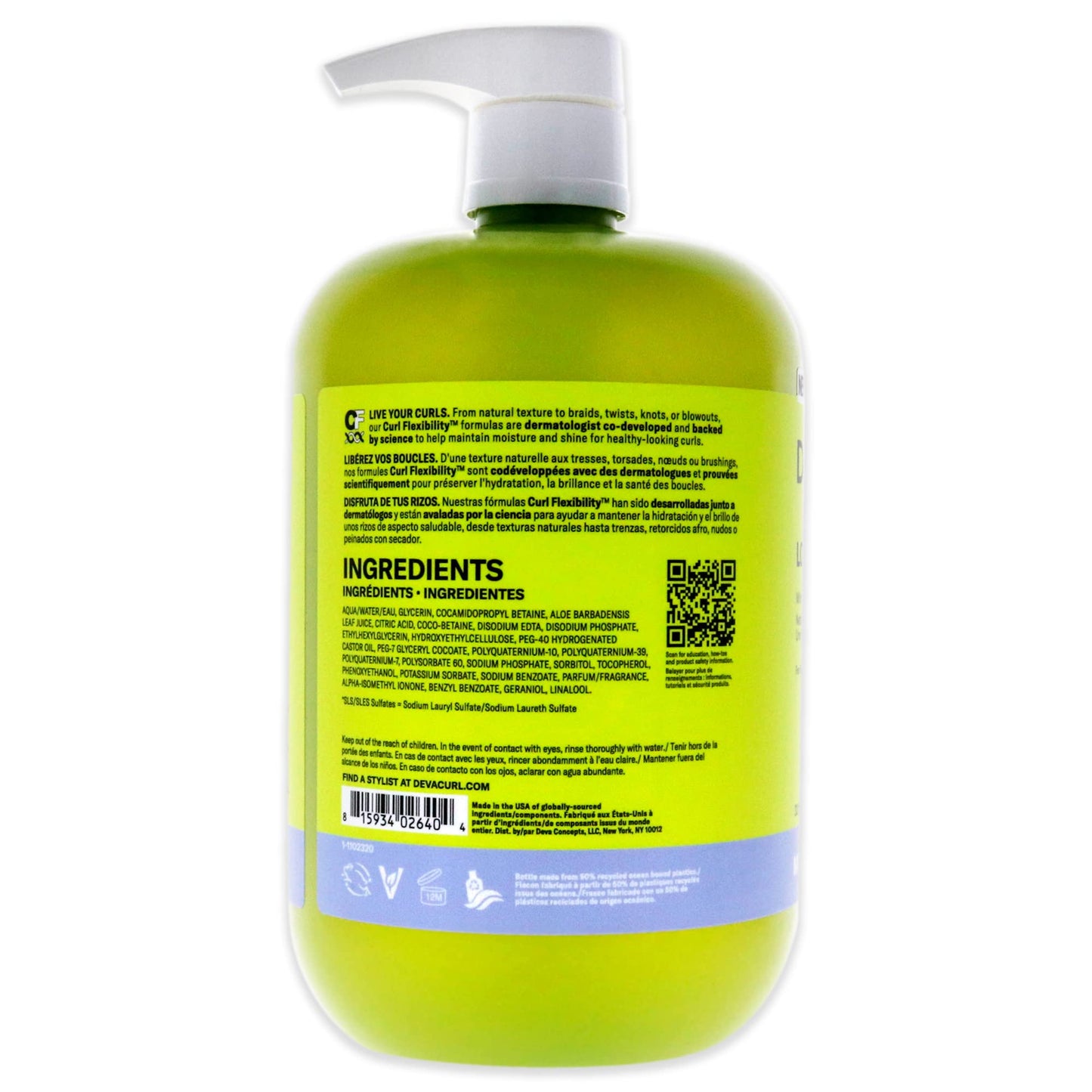 White Smoke DevaCurl Low-Poo Original Mild Lather Cleanser for Rich Moisture, Green Oasis, 32 fl. oz.