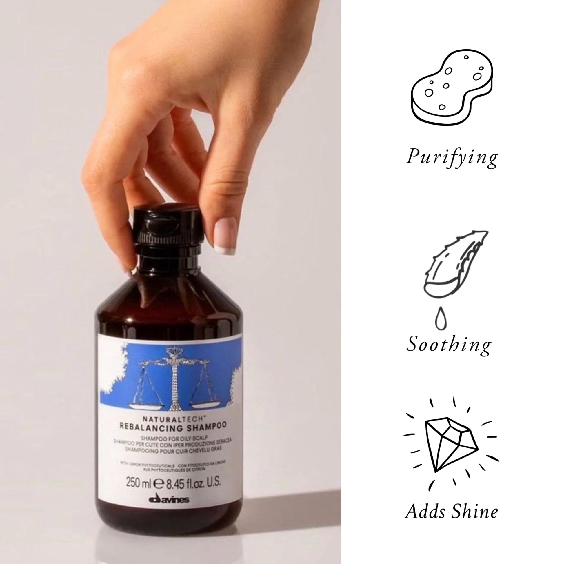 White Smoke Davines Naturaltech Rebalancing Shampoo, Normalizing & Oil Control for Oily Scalp - With Lemon Phytoceuticals - Deep Cleansing for Oily Hair & Scalp, 8.45 Fl Oz